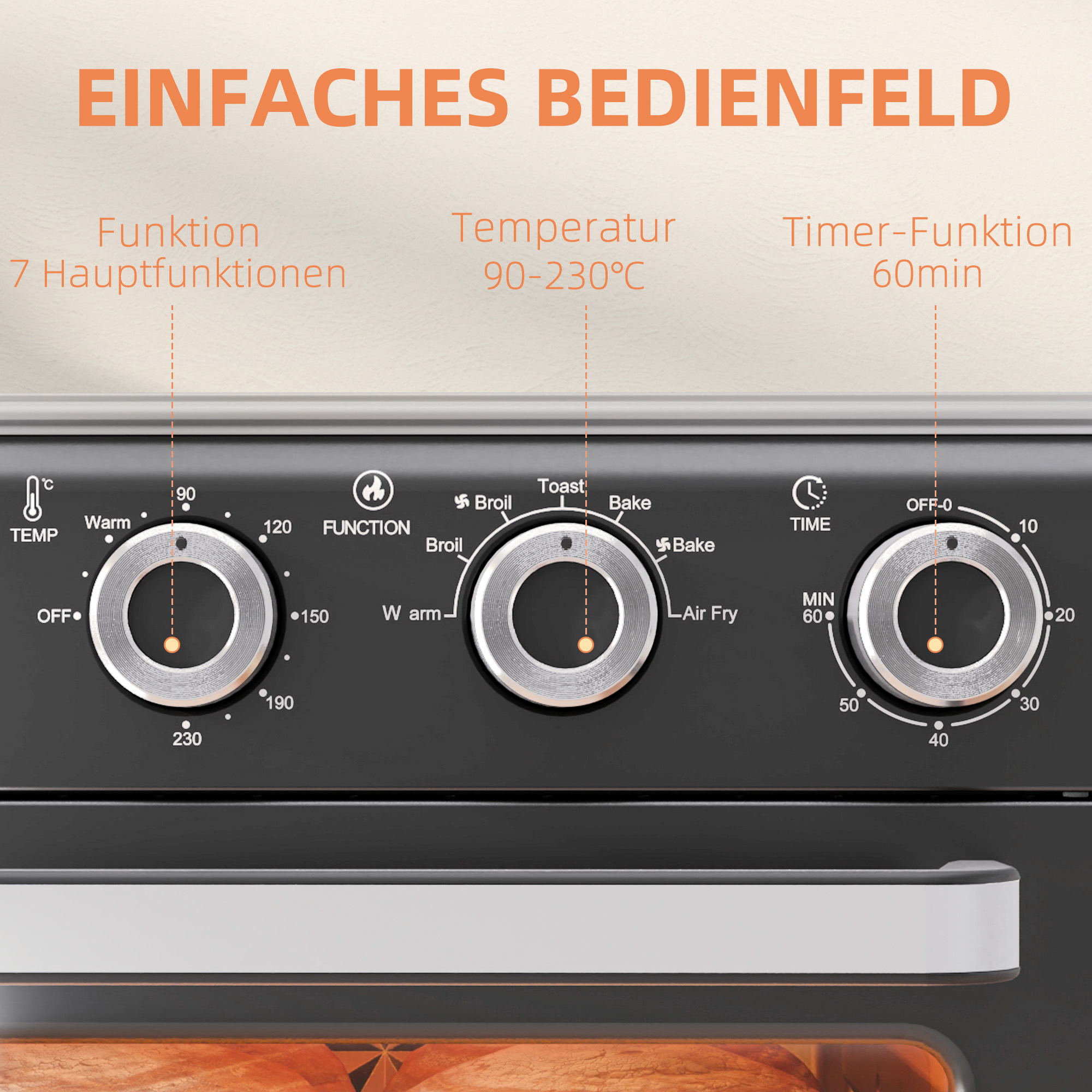 Minibackofen, 20L, 5 Funktionen, 360° Heißluft, Grillrost, Krümelblech, Grau