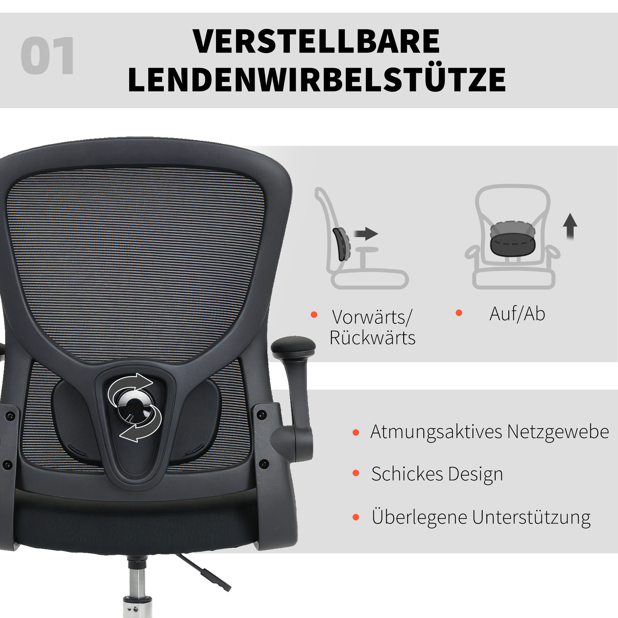 Zeichenstuhl mit Lendenstütze, höhenverstellbar, drehbar, für Homeoffice, Studio, Kunstprojekte, Schwarz