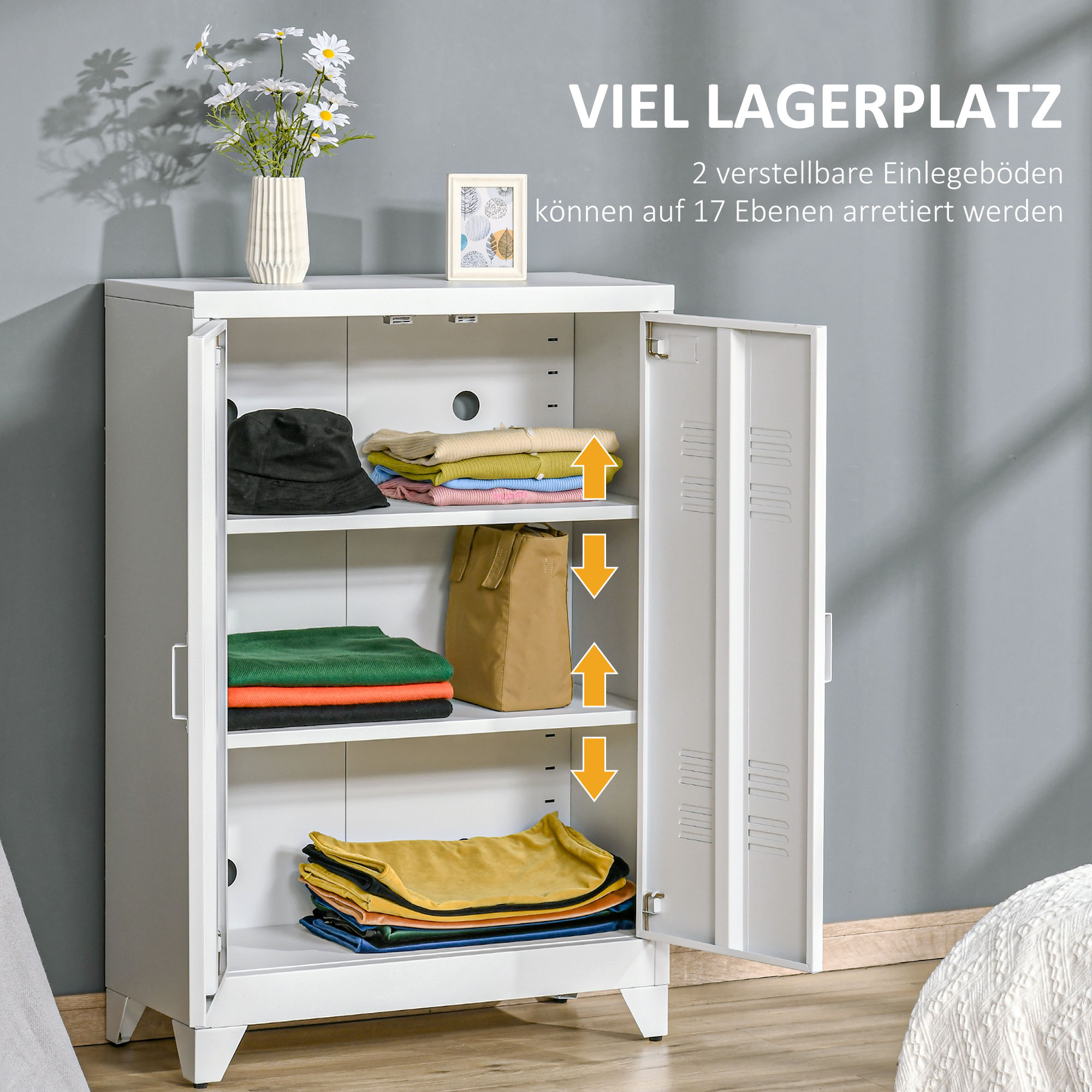 Aktenschrank Metallschrank Mehrzweckschrank mit magnetischer Lamellen-Doppeltür 75 x 33 x 110 cm Weiß