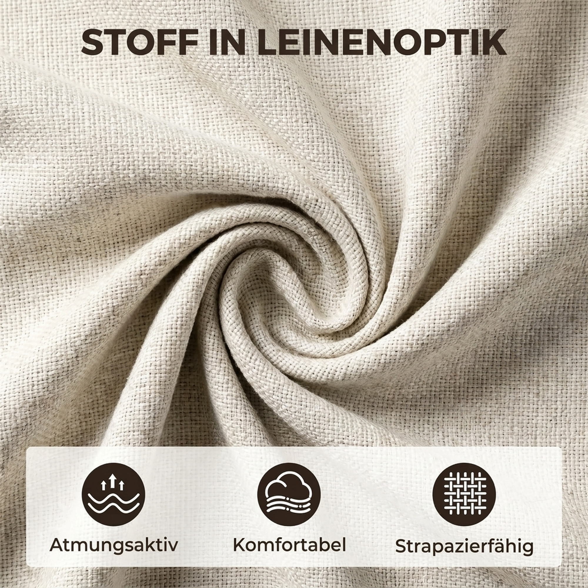 Bürostuhl ohne Armlehnen, Schreibtisch- & Schminkstuhl in Leinenoptik, mit Doppelschicht-Polsterung, Wippfunktion, Hellgrau