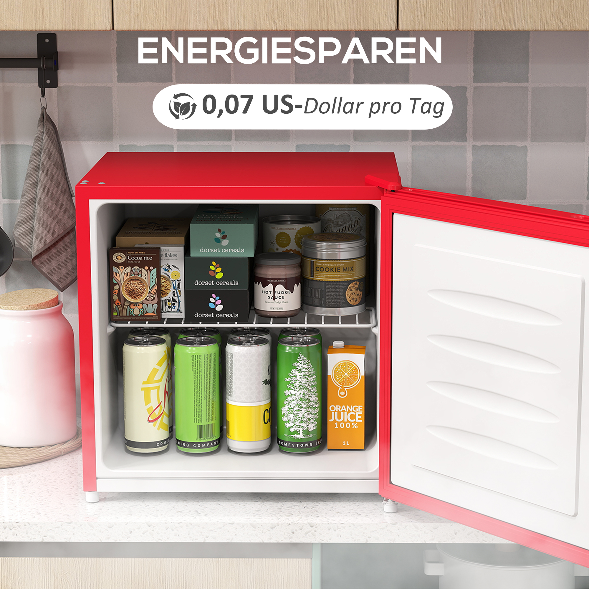 Tischgefrierschrank mit 35 Liter Kapazität, kleiner Gefrierschrank mit umkehrbarer Tür, Rot