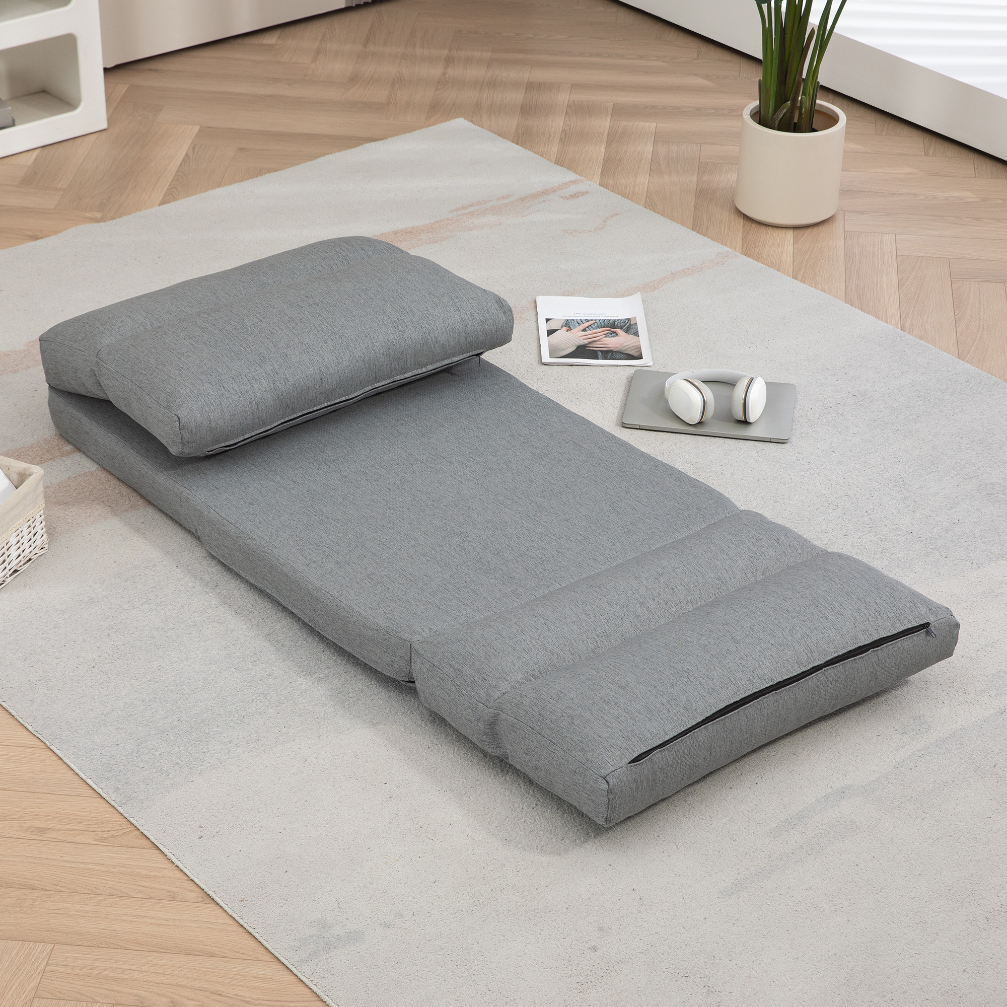 Sitzsack mit Bettfunktion, neigbare Lehne, klappbar, bis 120kg, 70 x 72 x 56 cm, Grau