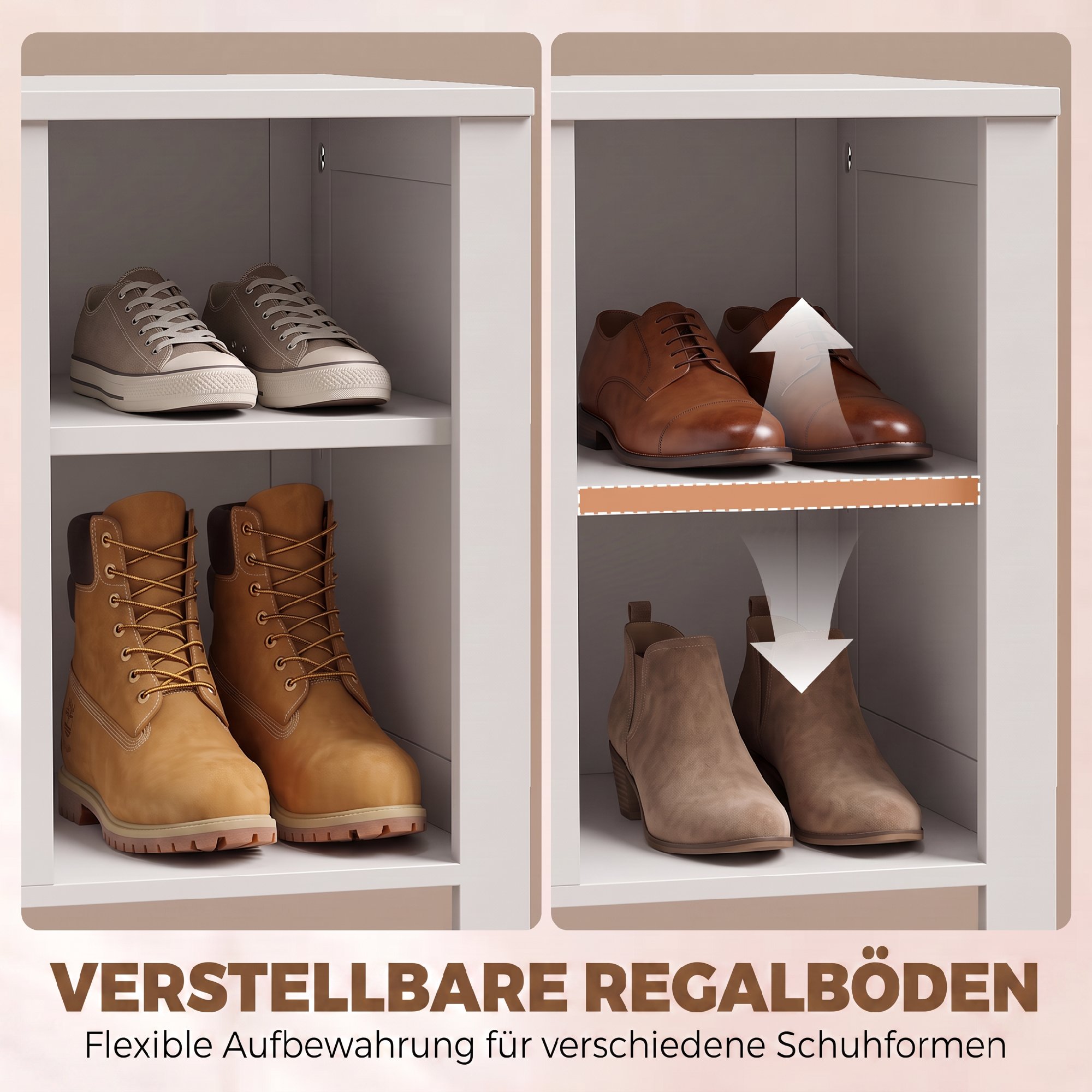 Schuhbank mit verstellbarem Einlegeboden und Klappfach, Schuhaufbewahrungsbank, Weiß