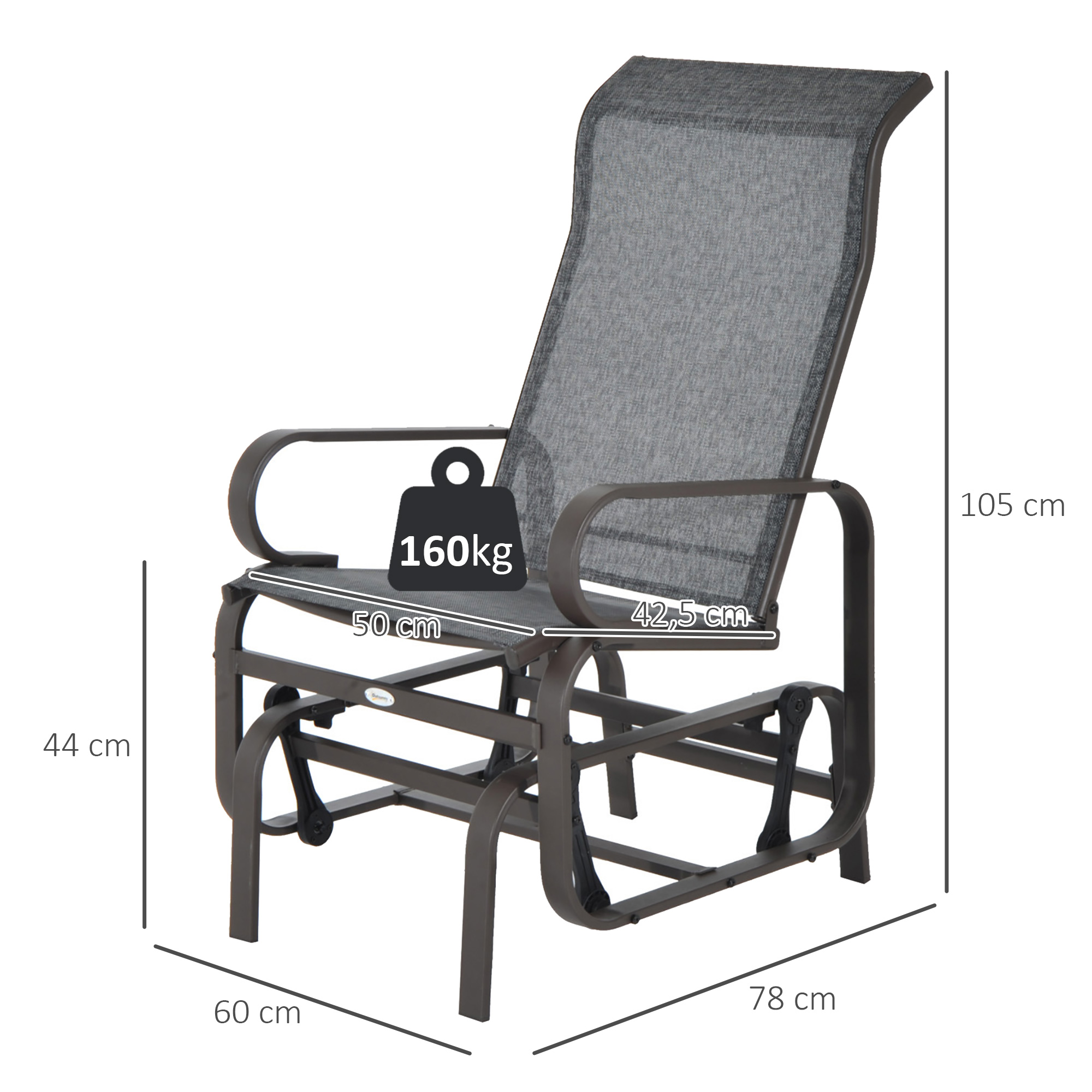 Schaukelstuhl Garten Gartenstuhl Relaxstuhl Gartenschaukel Garten Metall Schaukel Stuhl für Garten Terrasse Balkon Texteline Grau+Braun 60 x 78 x 105 cm
