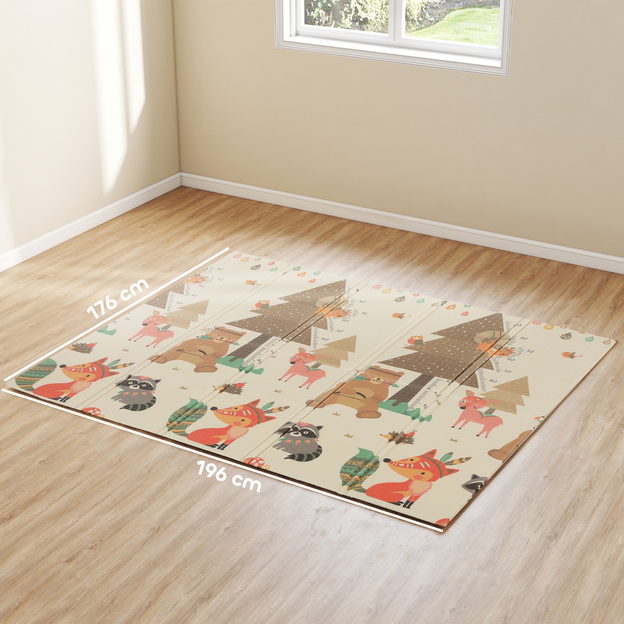 Spielmatte Baby 196 x 176 x 1,5 cm faltbar Doppelseitige Krabbelmatte Mehrfarbig