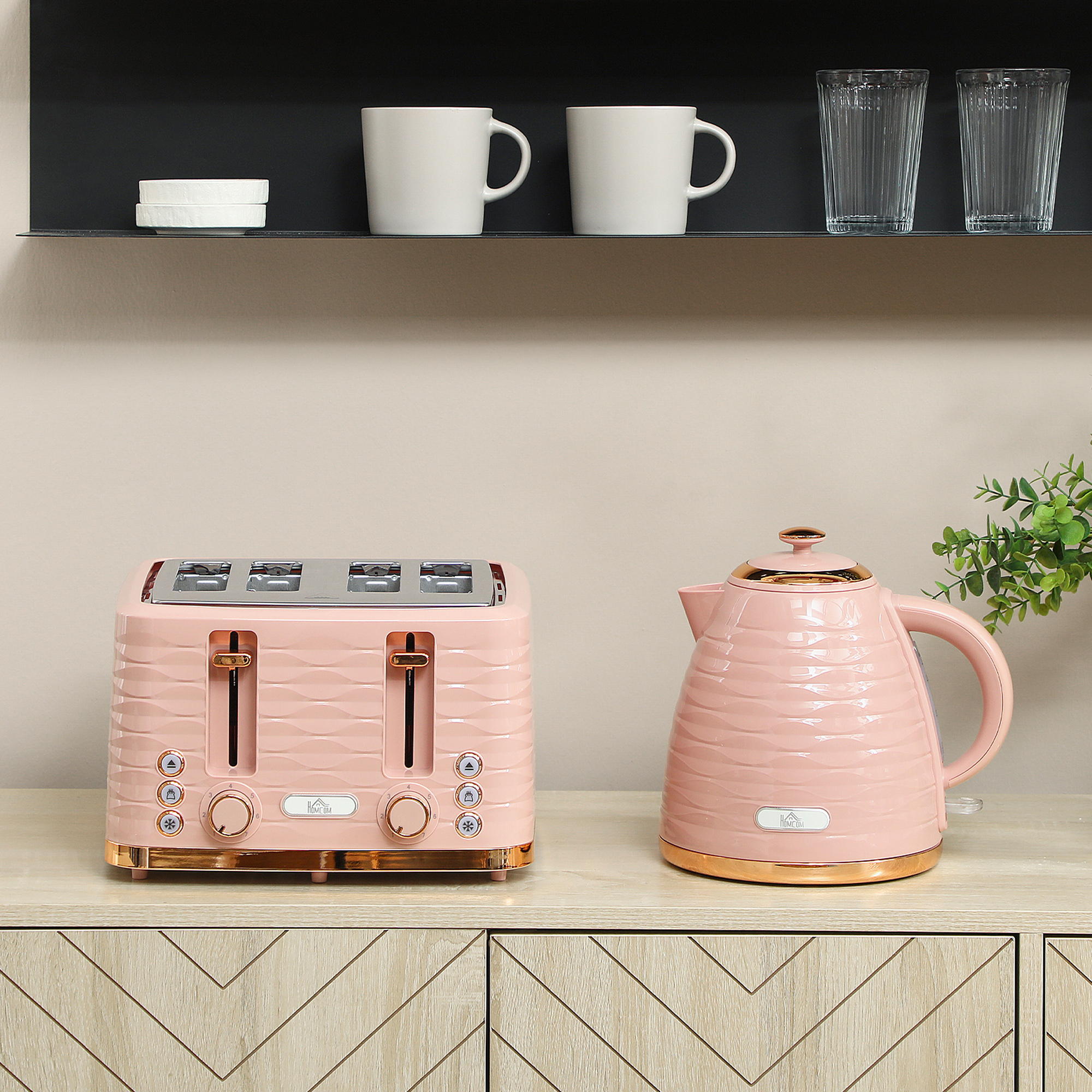 2-in-1 Toaster- und Wasserkocher-Set, 7 Bräunungsstufen, Auftau- und Aufwärmfunktion, Rosa