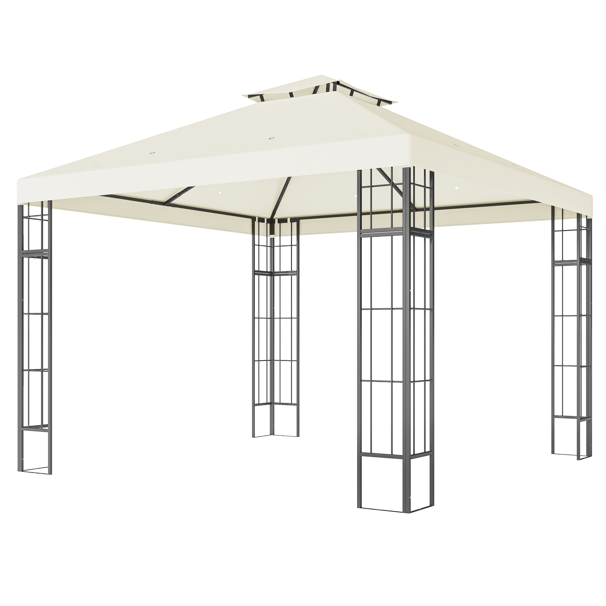 3 x 3 m Garten-Pavillon, 2-Stufen-Dach-Design, UV30+ Schutz, UV-beständig, Sonnenschutz, Metallrahmen, Cremeweiß 3 x 3 m Garten-Pavillon, 2-Stufen-Dach-Design, UV30+ Schutz, UV-beständig, Sonnenschutz, Metallrahmen, Cremeweiß
