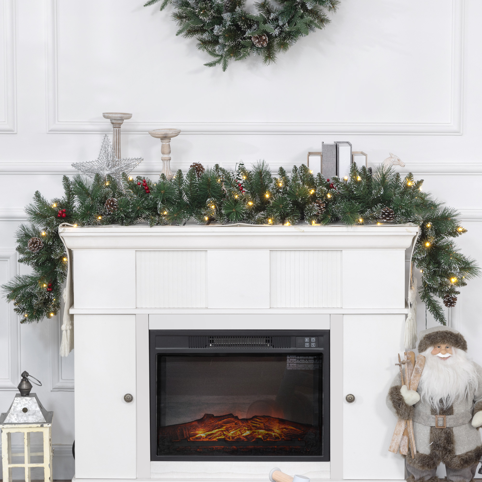 1,8 m künstliche Weihnachtsgirlande mit Lichterkette Blumendekoration Grün