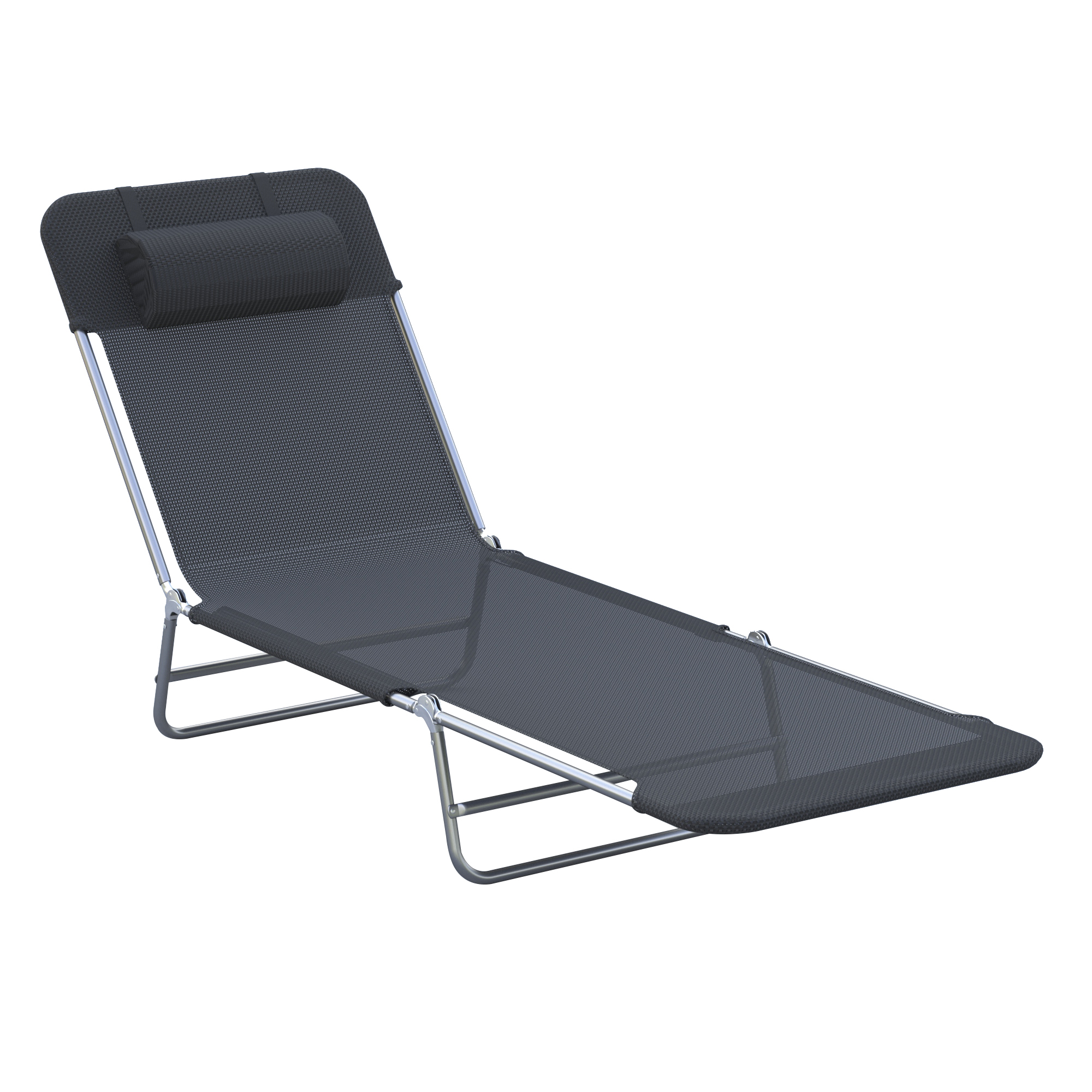 Sonnenliege klappbar Gartenliege mit Kopfkissen Liegestuhl verstellbar mit 5-Fach Campingliege bis 120kg belastbar für Garten, Balkon und Pool geeignet, 4 Farben(Schwarz)