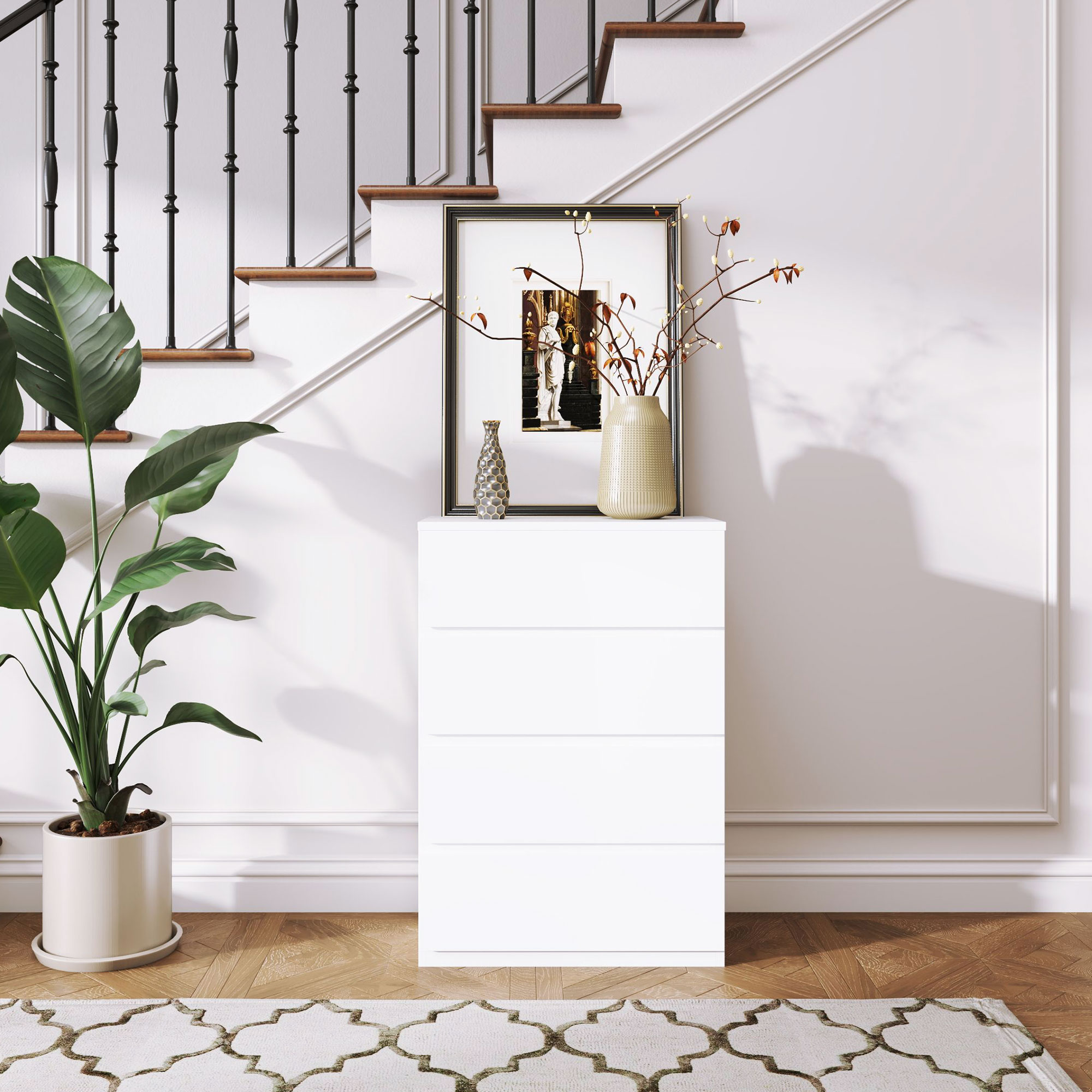 Kommode Sideboard Schubladenkommode, 4 Schubladen, 55 cm x 33 cm x 80 cm, Weiß