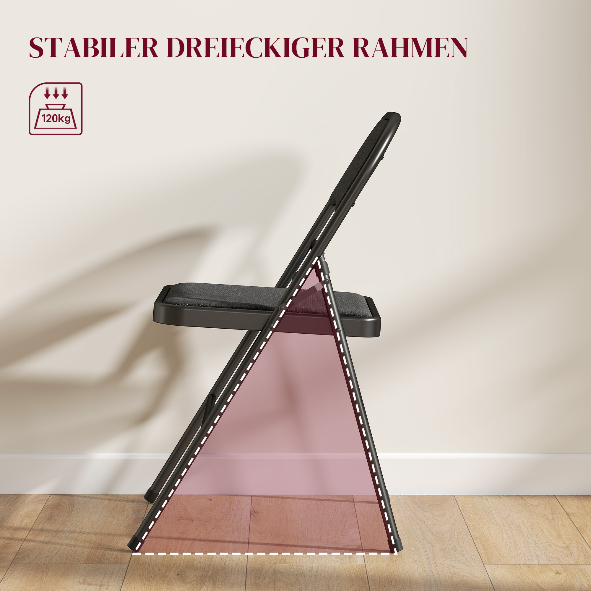 4er-Set Klappstühle, Tragbare Bürostühle, Metallbeine, Faltstuhl für Büro, Empfang, Wartezimmer, Leinenoptik, Schwarz