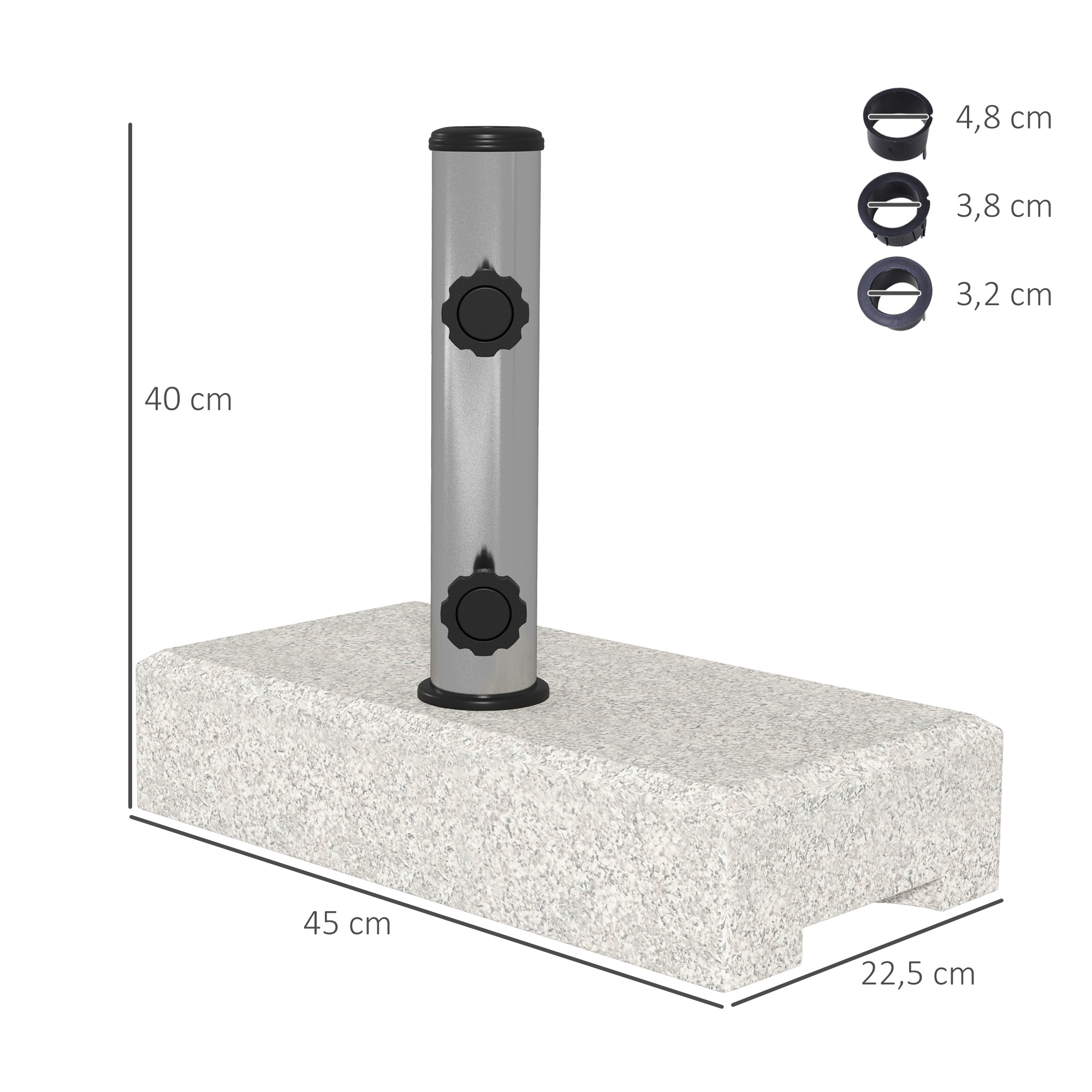 Sonnenschirmständer 25 kg, Schirmfuß aus Granit, für Schirmstöcke Ø32/38/48 mm, Grau