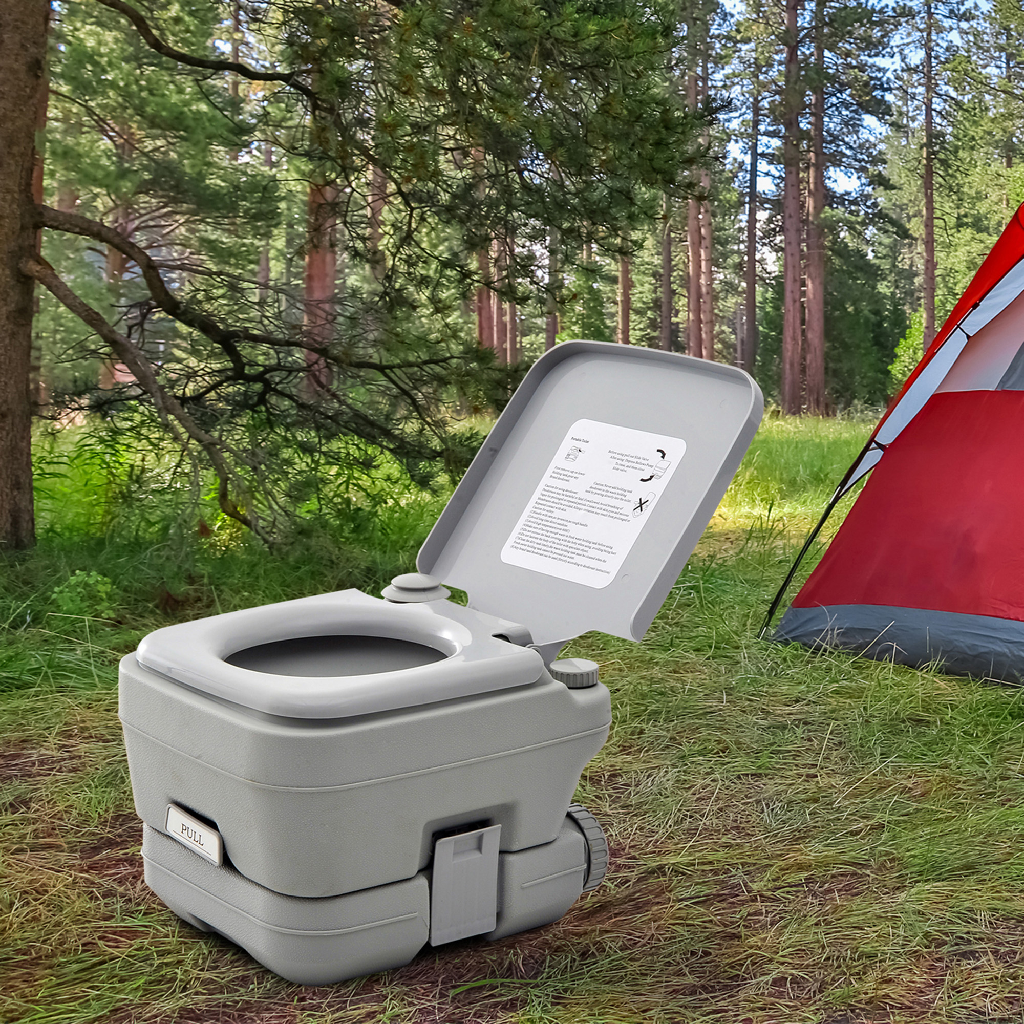 Outdoor-WC, tragbare Toilette, Abfalltank, Spültank, Kunststoff, Deckel, Grau