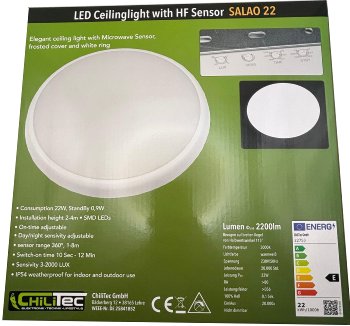 LED Deckenleuchte "SALAO 22 WW" IP54 / 22W, 2200lm, 3000K, HF Bewegungsmelder