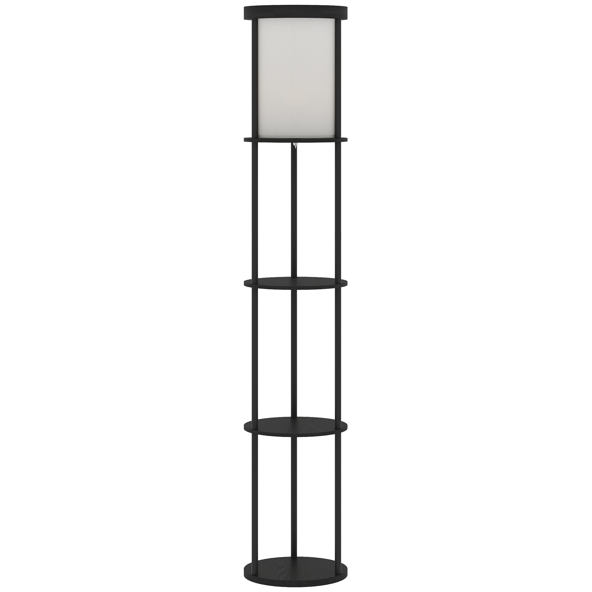 Stehlampe mit 3 Regalen, rundes Design, Fernbedienung, Fußschalter, verstellbare Lichtwärme, für Wohnzimmer, Schwarz