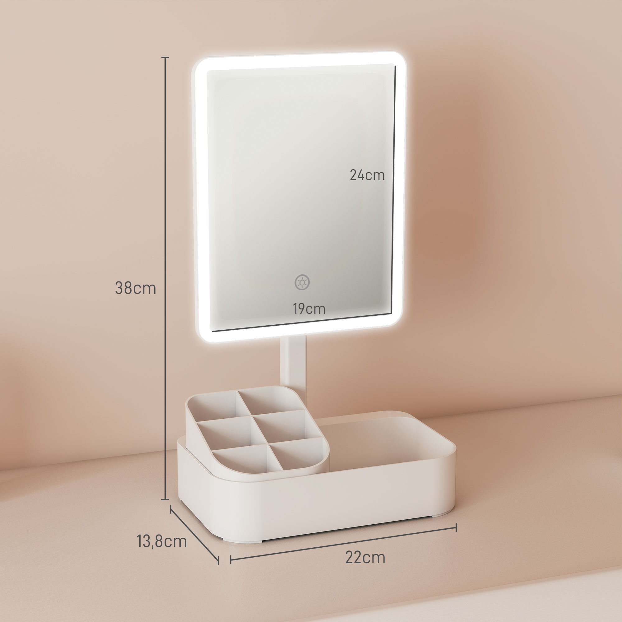 Schminkspiegel mit Beleuchtung wiederaufladbar 180°Drehbar LED Kosmetikspiegel mit 2 Beleuchtungsmodi, Weiß