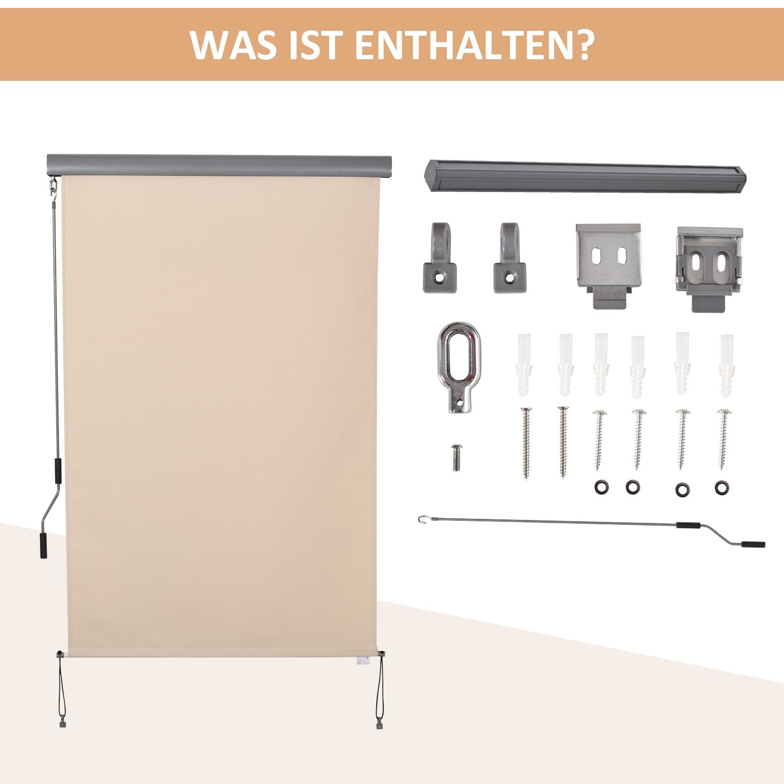 Senkrechtmarkise Balkonmarkise Vertikalmarkise Windschutz Seitenrollo Sichtschutz mit Handkurbel Polyesterstoff+Aluminium Cremeweiß 200 x 120 cm