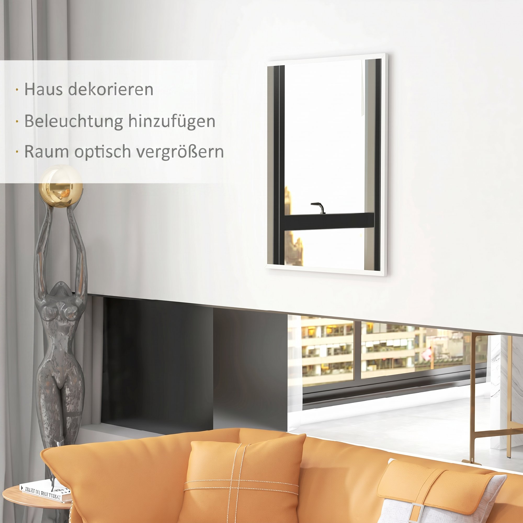 Wandspiegel, 70 x 90 cm, Dekorativer Hängespiegel, einfache Montage, inkl. Schrauben