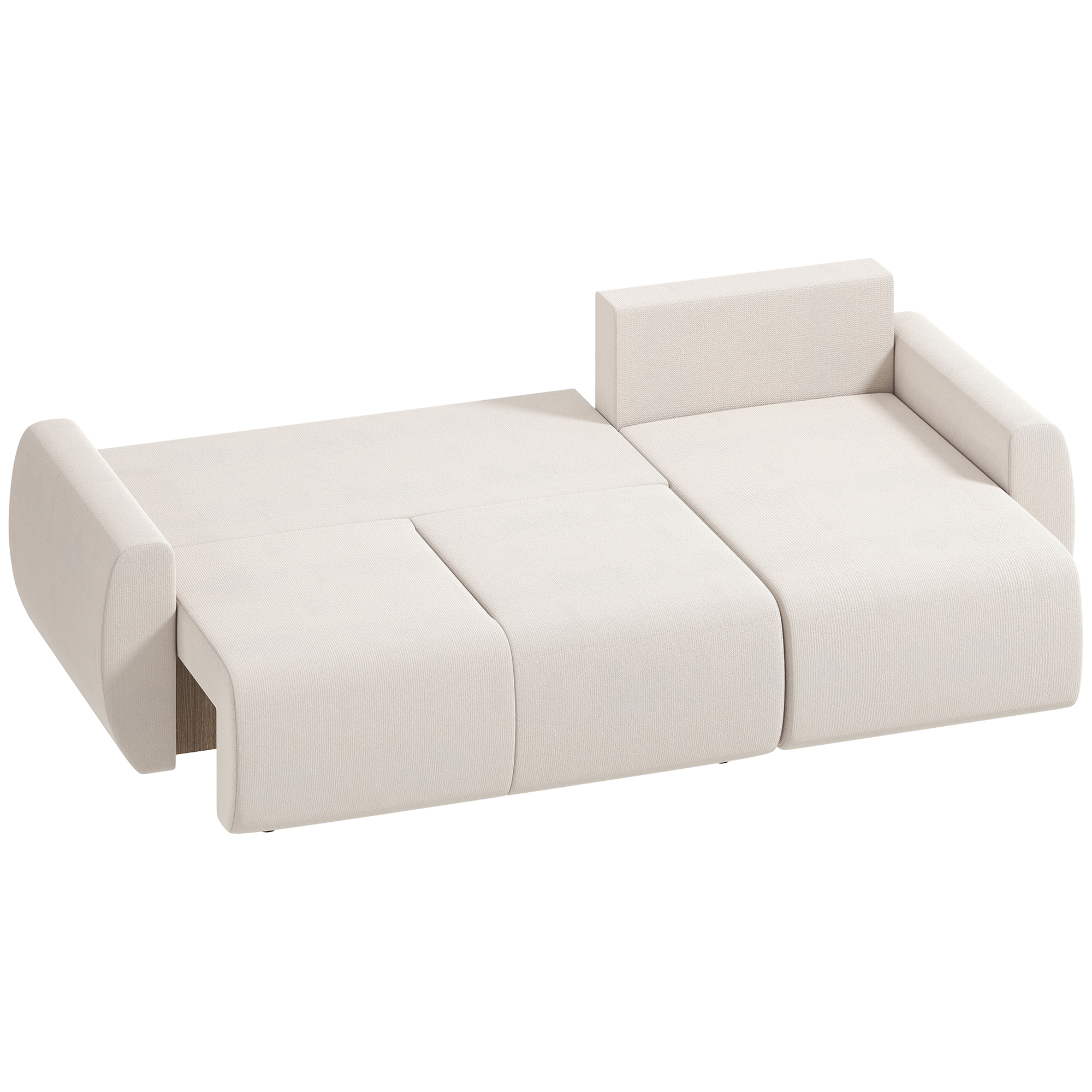 Schlafsofa mit Umkehrbarer Chaiselongue, L-förmiges 3-Sitzer Sofa aus Veloursbezug, Cremeweiß