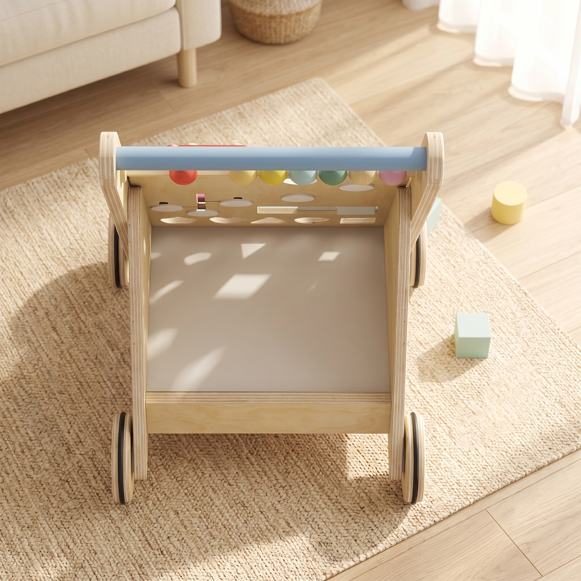 Baby Lauflernwagen Holz Lauflernhilfe mit Rädern regulierbarer Geschwindigkeit Bauklötze für Kleinekinder ab 18 Monaten