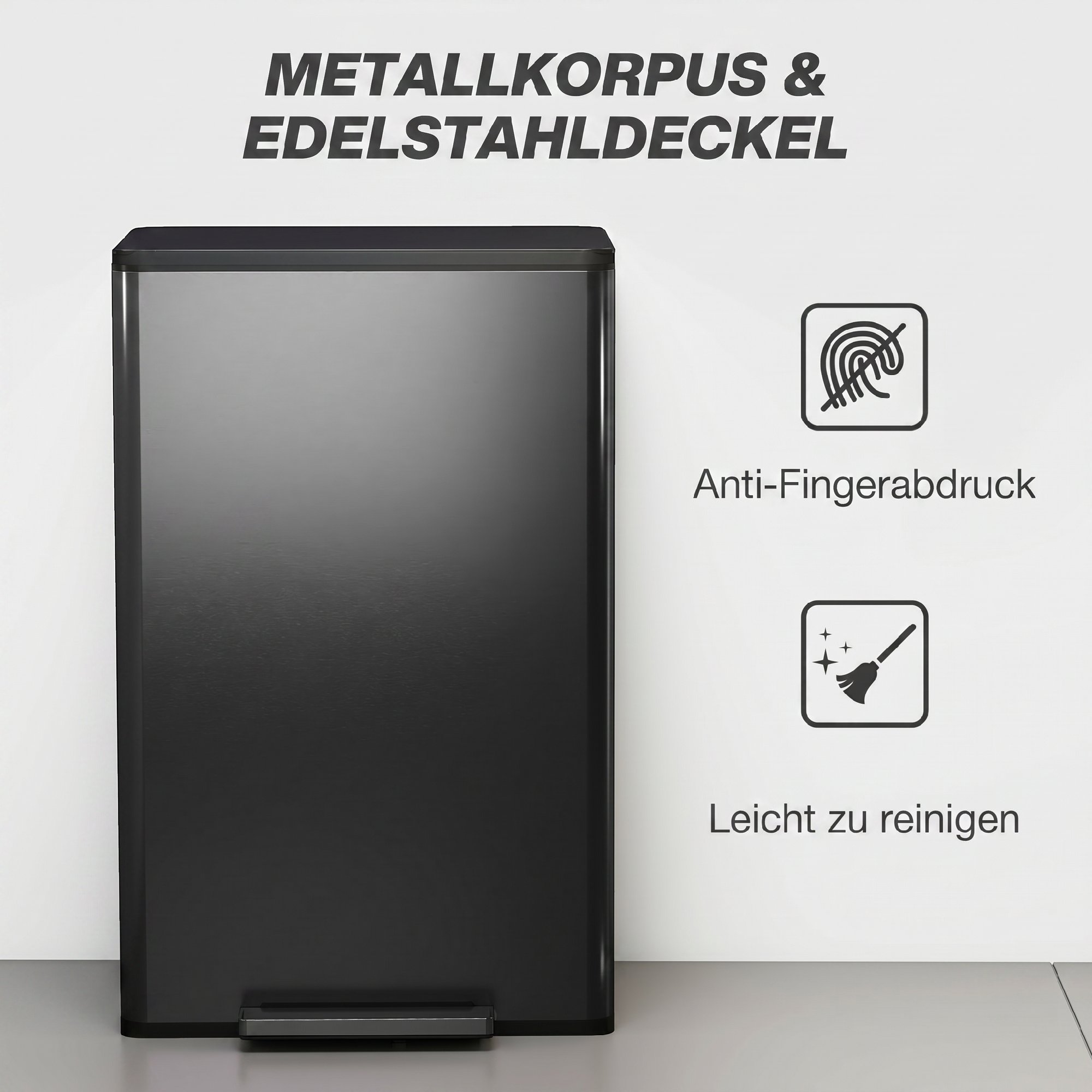 Mülleimer Küche 45 Liter Treteimer Küchenmülleimer mit Soft-Close-Deckel, Herausnehmbarem Innenbehälter