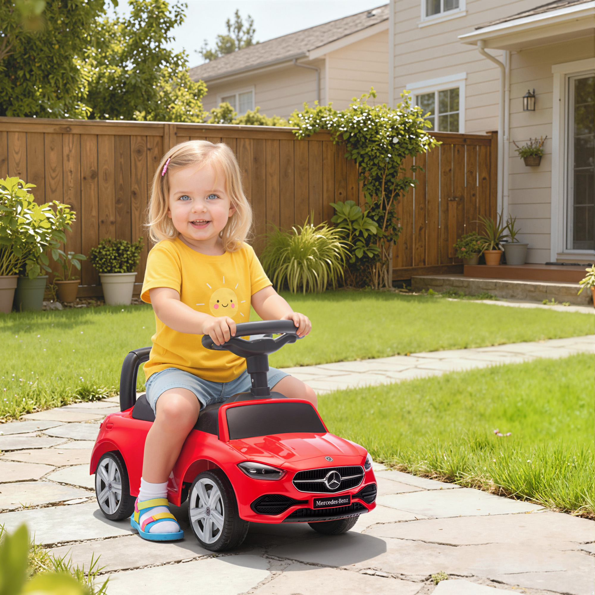 Mercedes-Benz C-Class Rutschauto mit Hupe, Motorgeräuschen, Stauraum, für Kinder 18-36 Monate, Rot