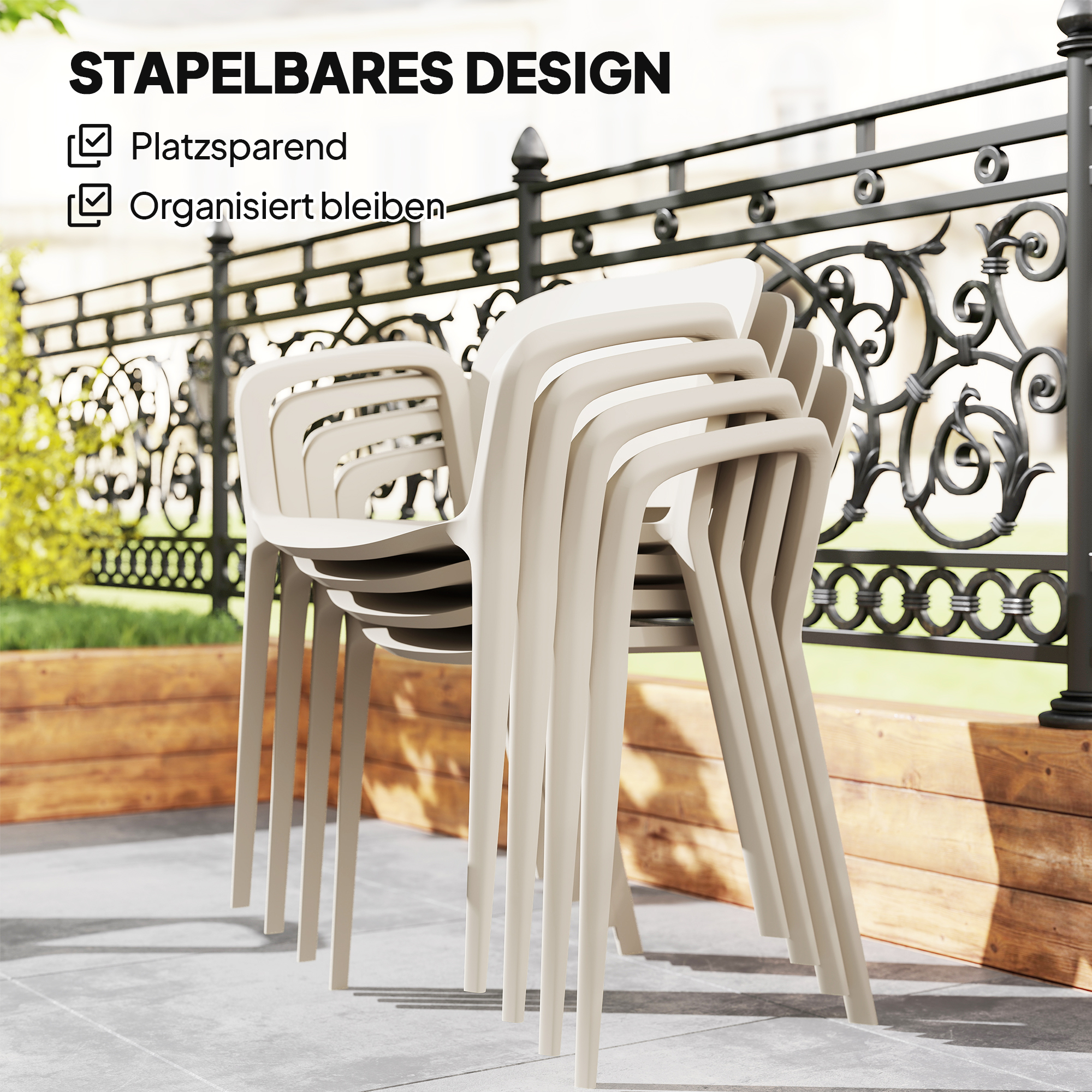 Gartenstuhl 4er Set wetterfest Gartenstühle aus Kunststoff Stapelstuhl mit Armlehne Rückenlehne bis 120 kg belastbar