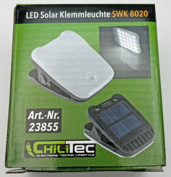 LED Solar Klemmleuchte "SWK 8020", PIR Bewegungsmelder, 25 LEDs, IP44