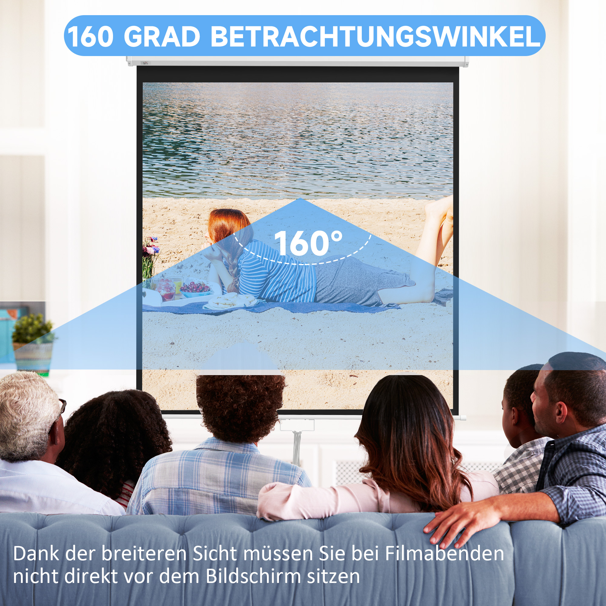 Beamer Leinwand 152 x 152 cm 85 Zoll 1:1 HD 4K Projektionsleinwand für Heimkino Büro-Präsentationen
