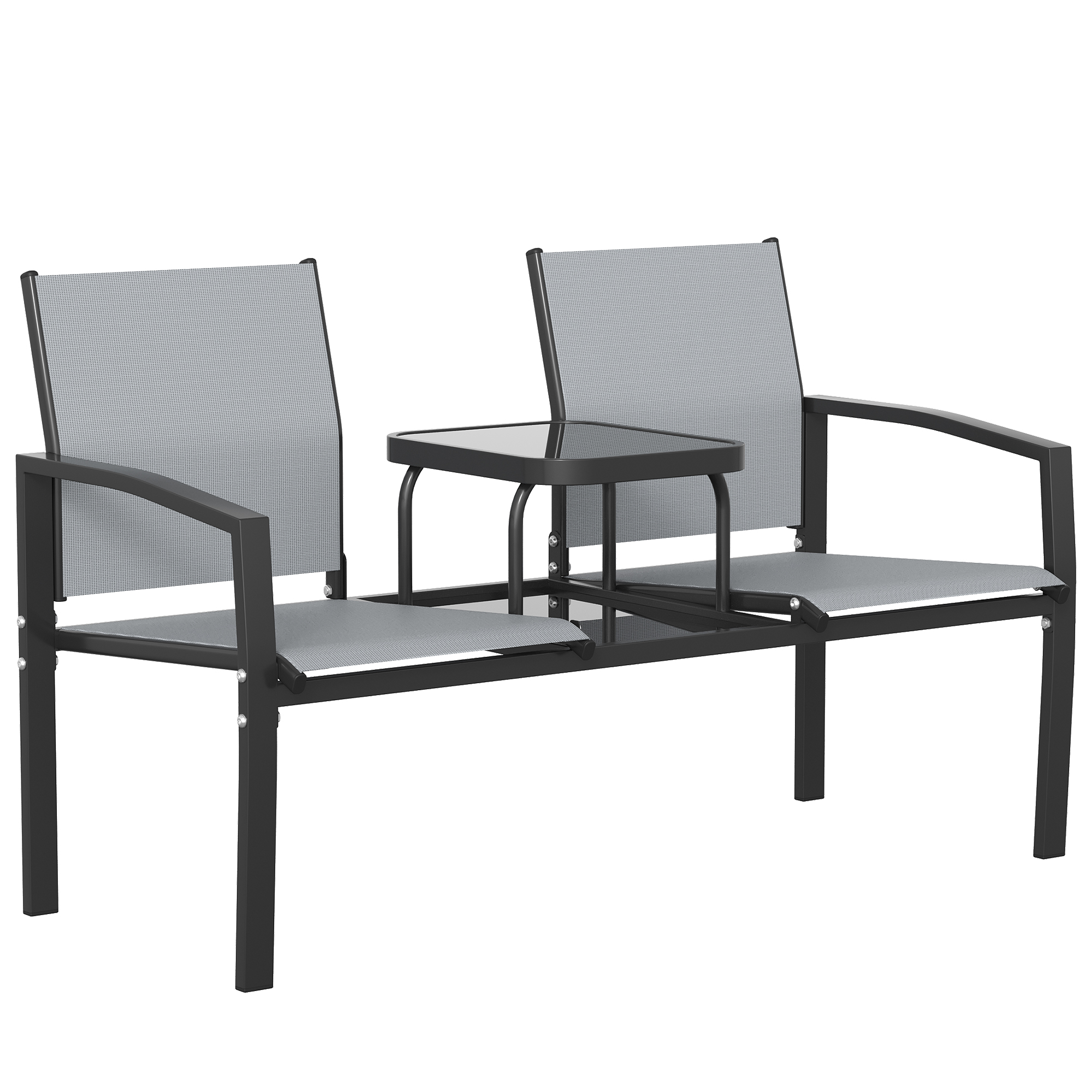 2-Sitzer Gartenbank Sitzbank mit Rücken- & Armlehnen, 2-stufigem Glastisch Parkbank 240kg belast 135 x 67 x 81 cm Grau