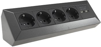 4-fach Steckdosenblock+2x USB, anthrazit / 250V~/ 16A, Aufbaumontage, USB 3,1A