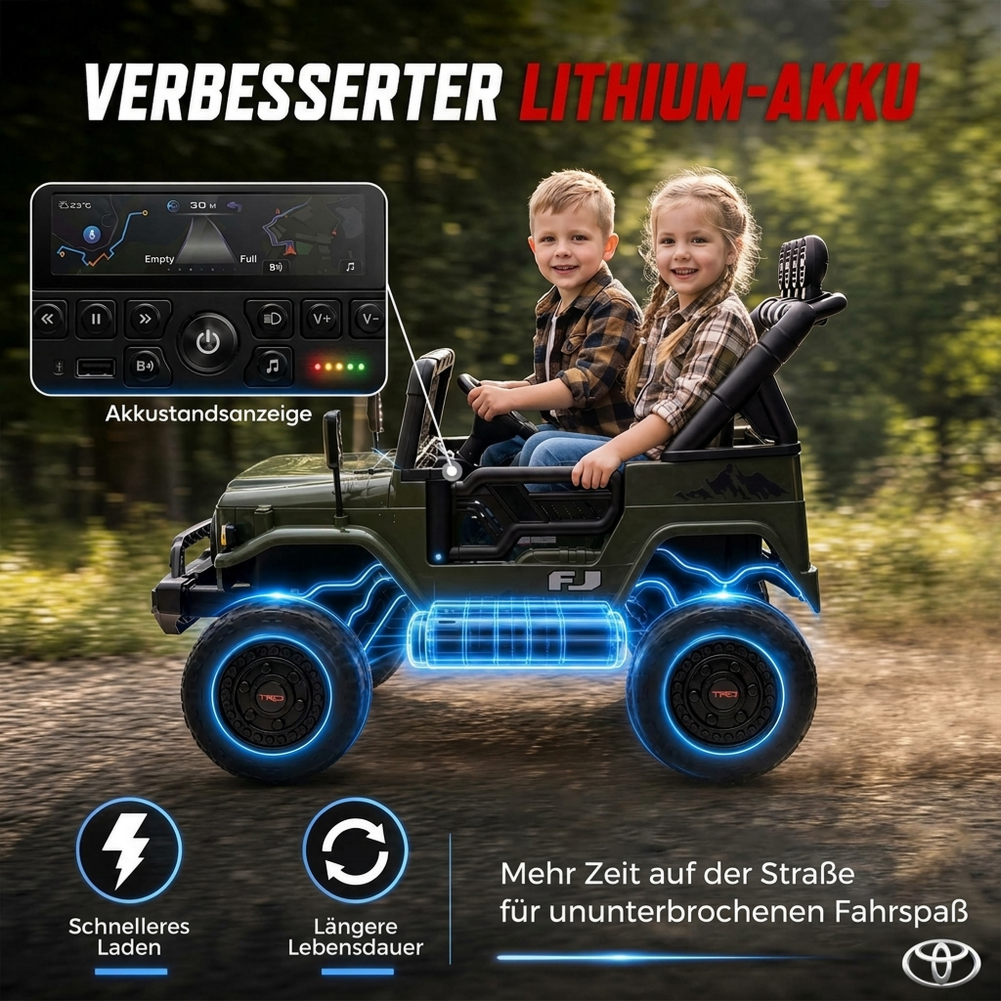 Kinder Elektroauto TOYOTA FJ 24V Elektroauto für Kinder mit Fernbedienung 200W Motor Lithium-Akku 2-Sitzer für 3-8