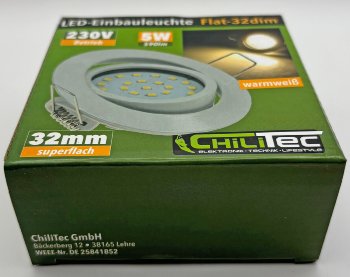 LED-Einbauleuchte "Flat-32dim" warmweiß, 80x32mm, 5W, 590lm, weißes Gehäuse