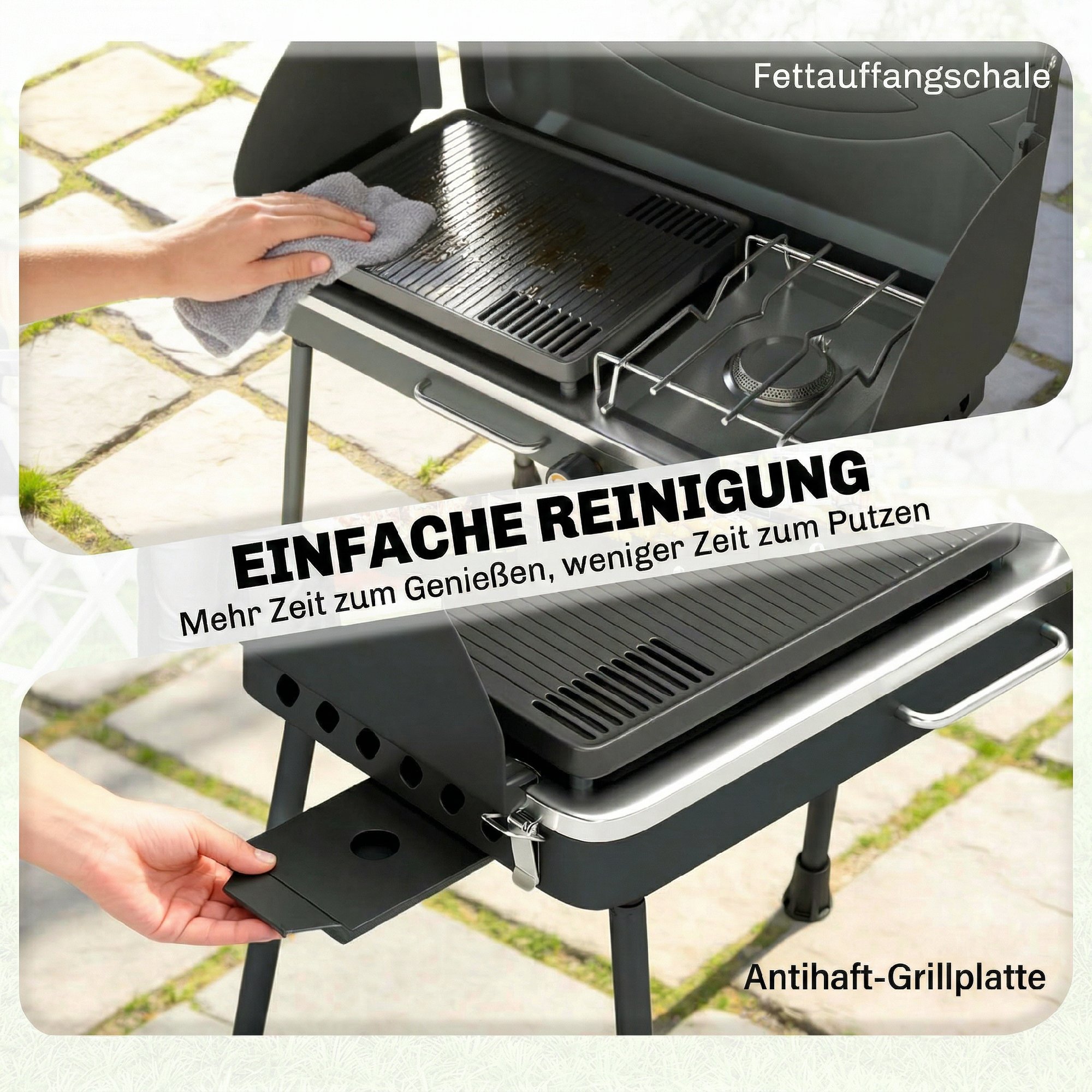 tragbarer Gasgrill 2 Brenner 7 kW 2-in-1 Tischgrill mit Braten klappbar Beinen Grillrost Windschutz Deckel Verschluss