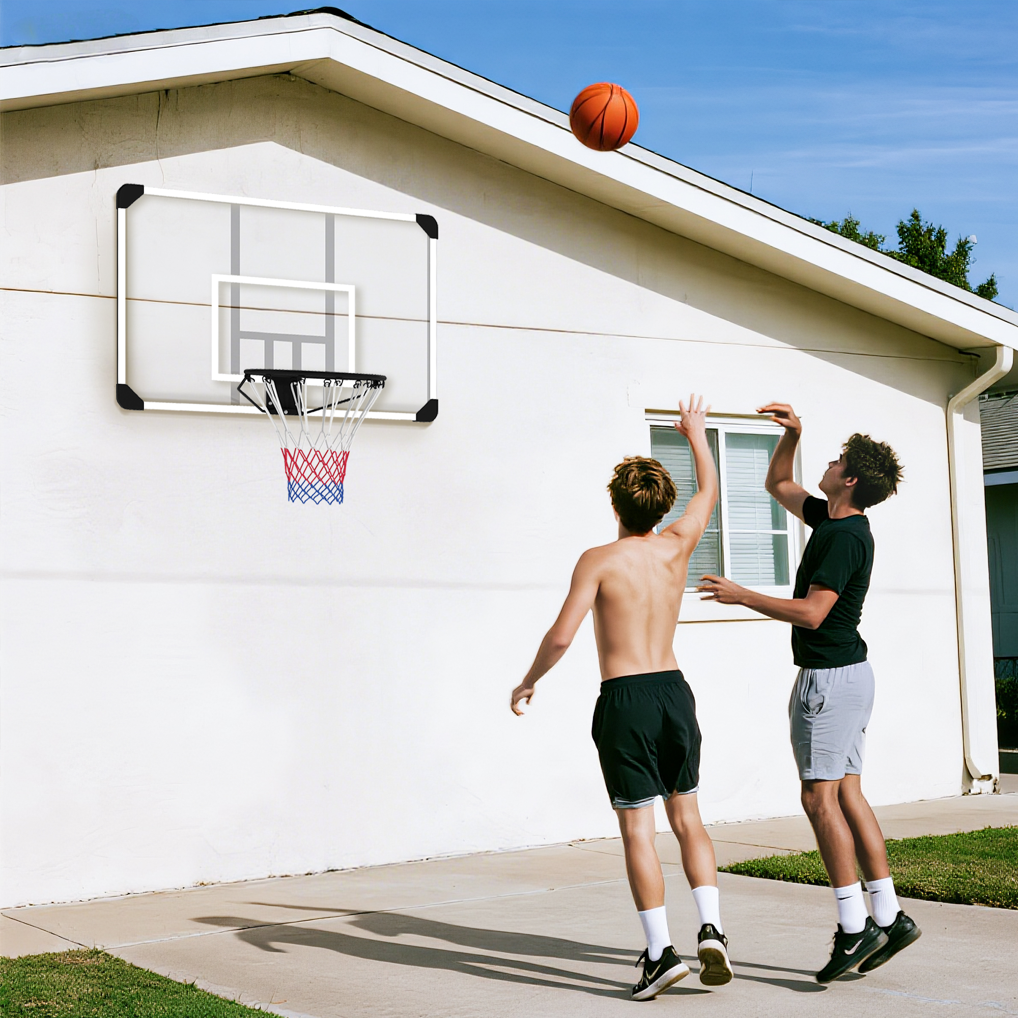 Basketballkorb, bruchsichere Rückwand, Indoor & Outdoor, Stahlrahmen, Schwarz