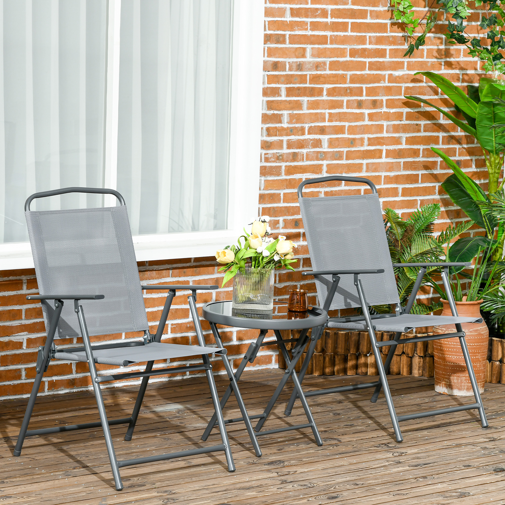 Outdoor-Bistro-Möbel-Set Garten-Bistro-Garnitur Klappbares Bistro-Set, 53,5 cm x 64 cm x 93 cm, Hellgrau