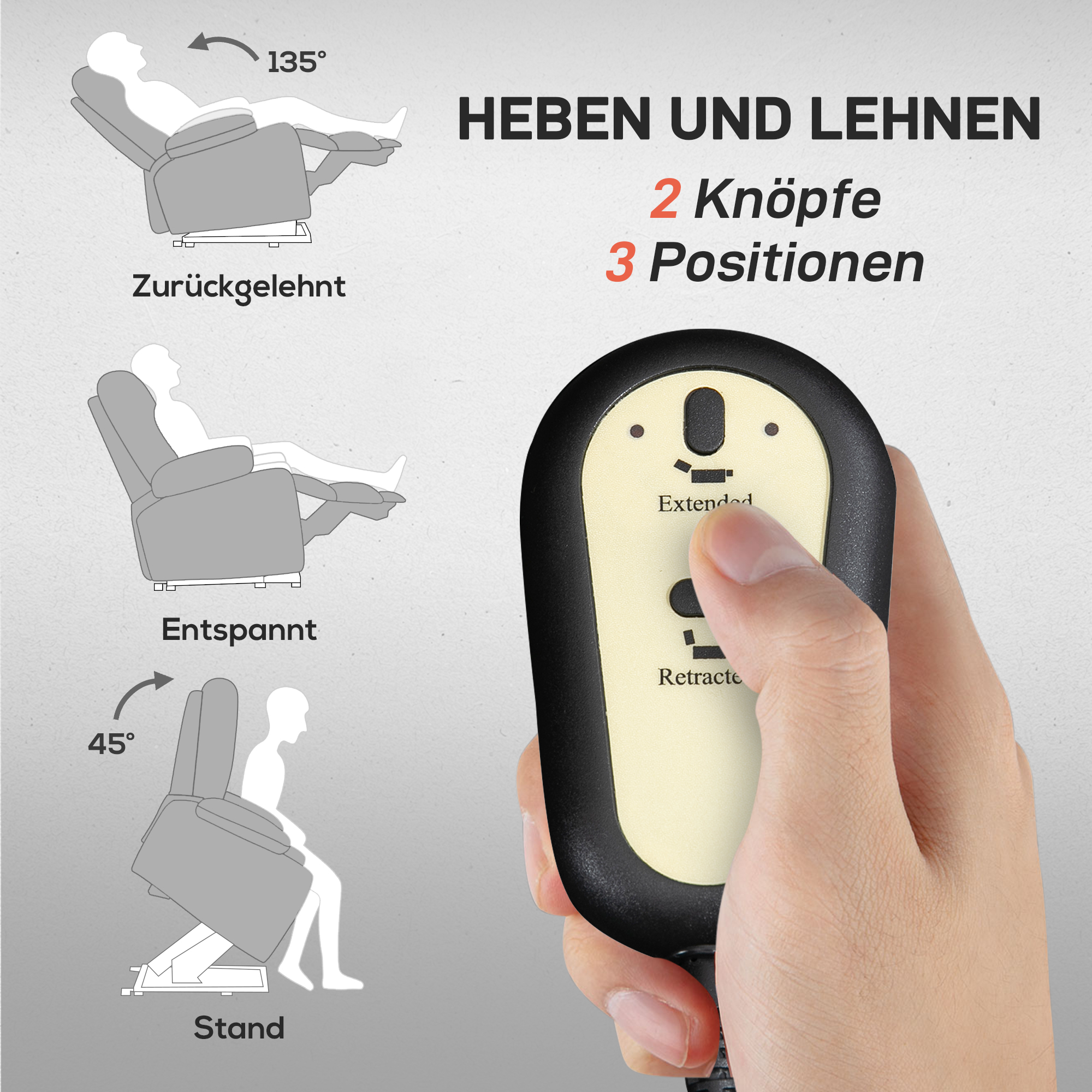 Aufstehsessel mit Massagefunktion, 90x93x110cm, Hellgrau