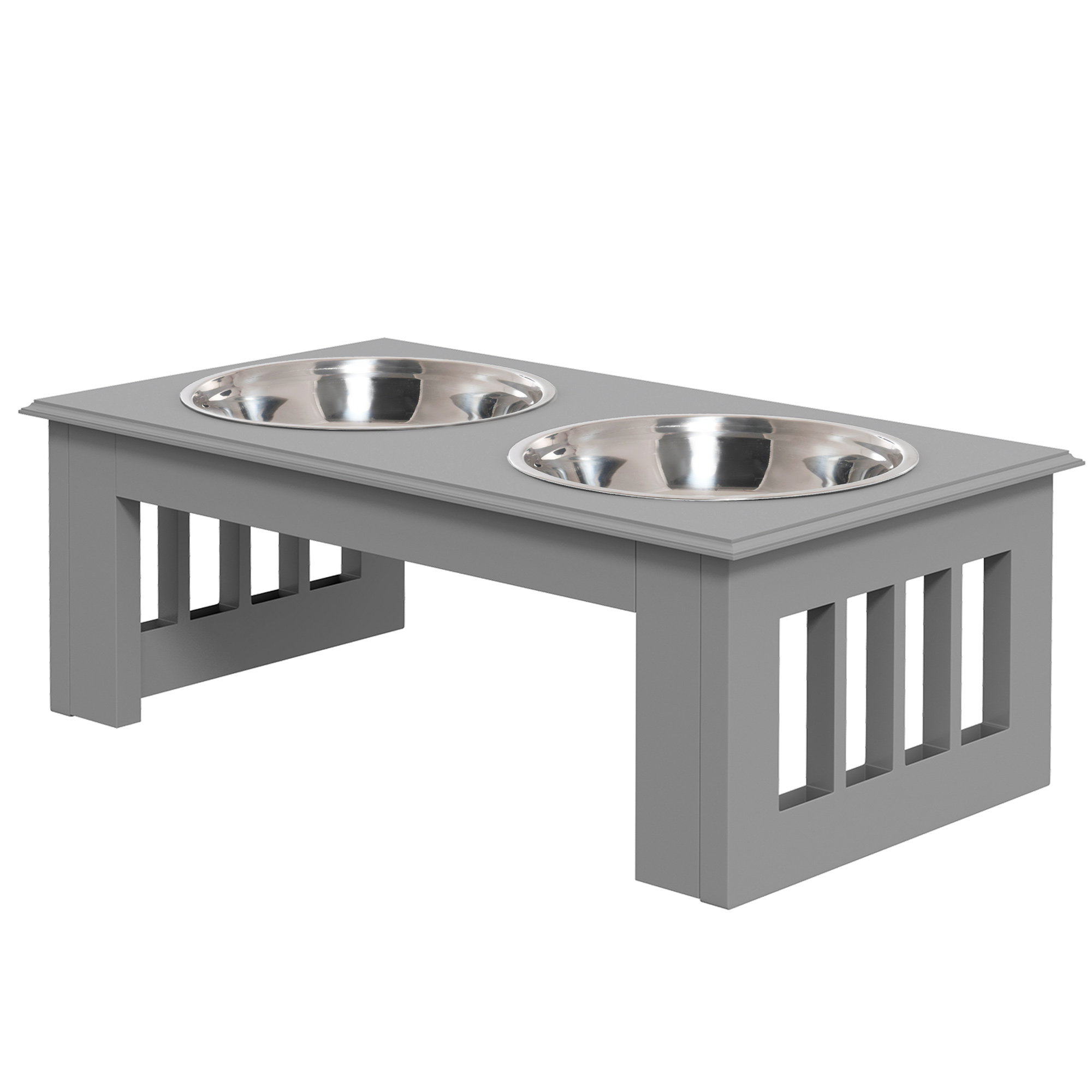 Hunde-Futterstation, rutschfest, 44x24x15cm, Grau, 0,9L pro Napf