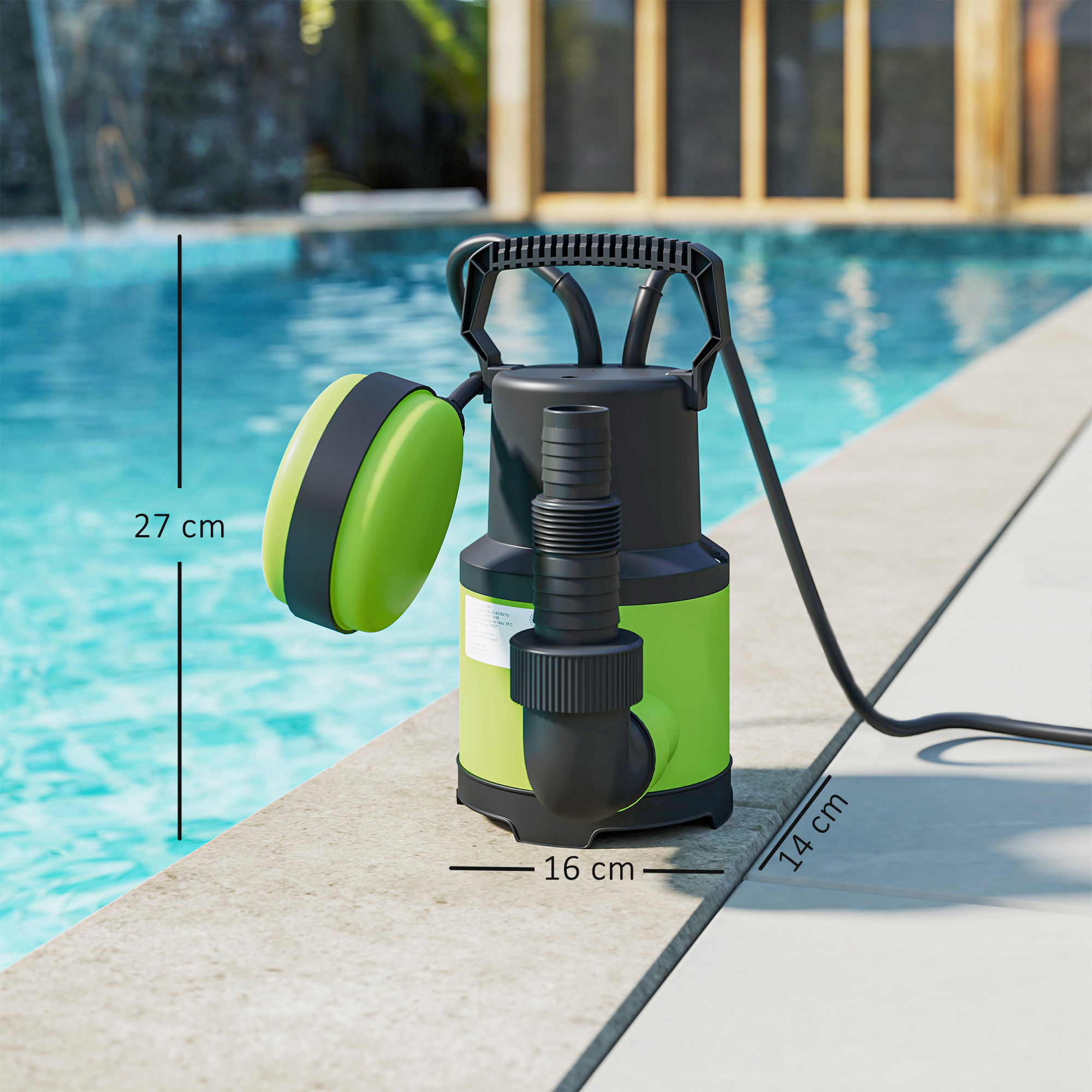 Tauchpumpe Teichpumpe Wasserpumpe mit Schwimmschalter Springbrunnen 400W 9000L/h 16 x 14 x 27 cm Grün