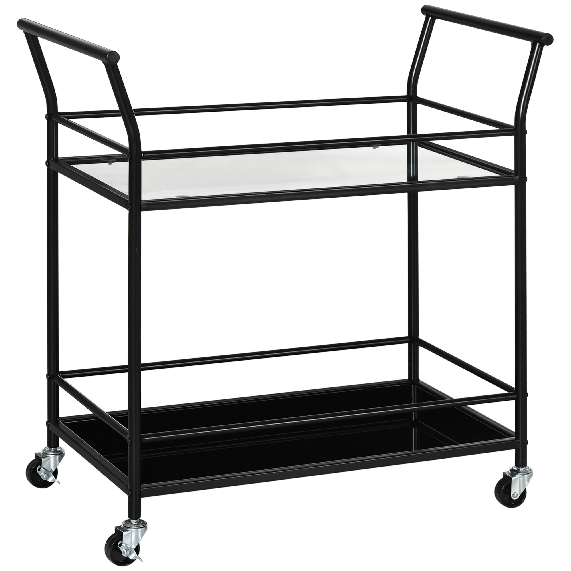 Küchenwagen mit 4 Rollen, 2 Ablagen und Griffen, 75 cm x 40 cm x 80 cm, Schwarz Küchenwagen mit 4 Rollen, 2 Ablagen und Griffen, 75 cm x 40 cm x 80 cm, Schwarz