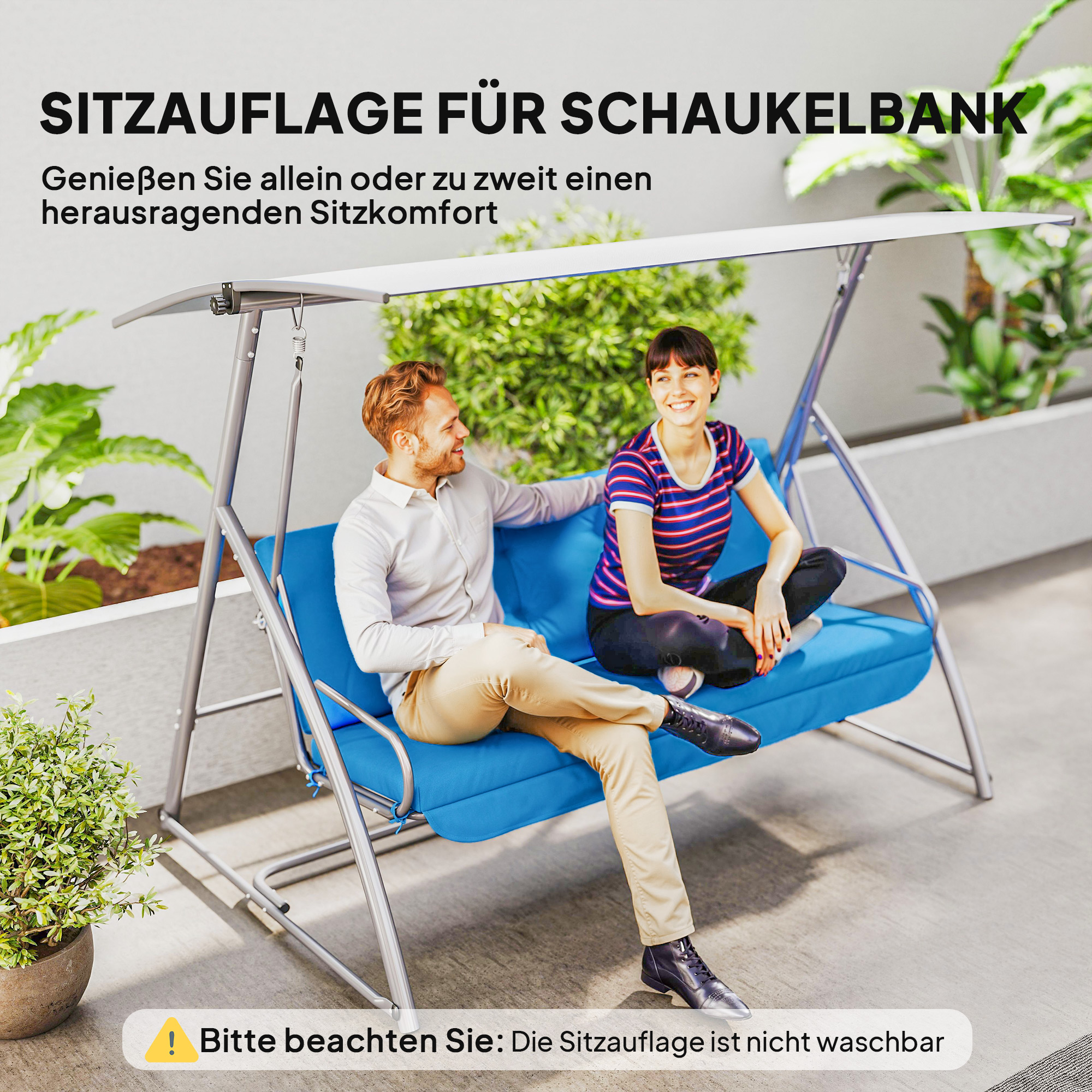 Auflagen-Set für Hollywoodschaukel 170 cm Stuhlkissen Schaukelauflage Sitzkissen Gartenschaukel Gartenpolster Rückenkissen Seitenkissen Blau