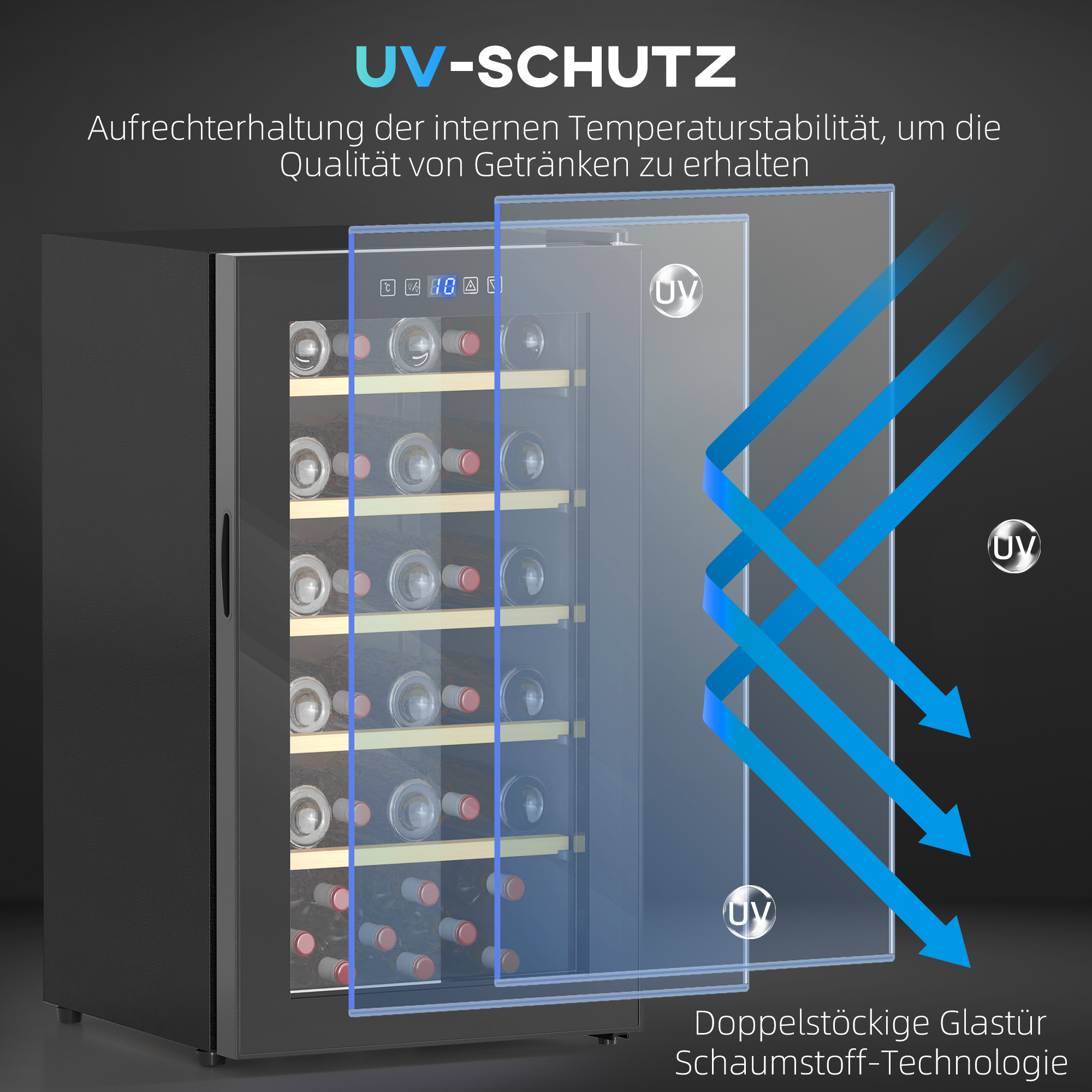 Weinkühlschrank für 41 Weinflaschen, 91 Liter Kapazität, Getränkekühlschrank mit LED-Anzeige, Touchscreen, Schwarz