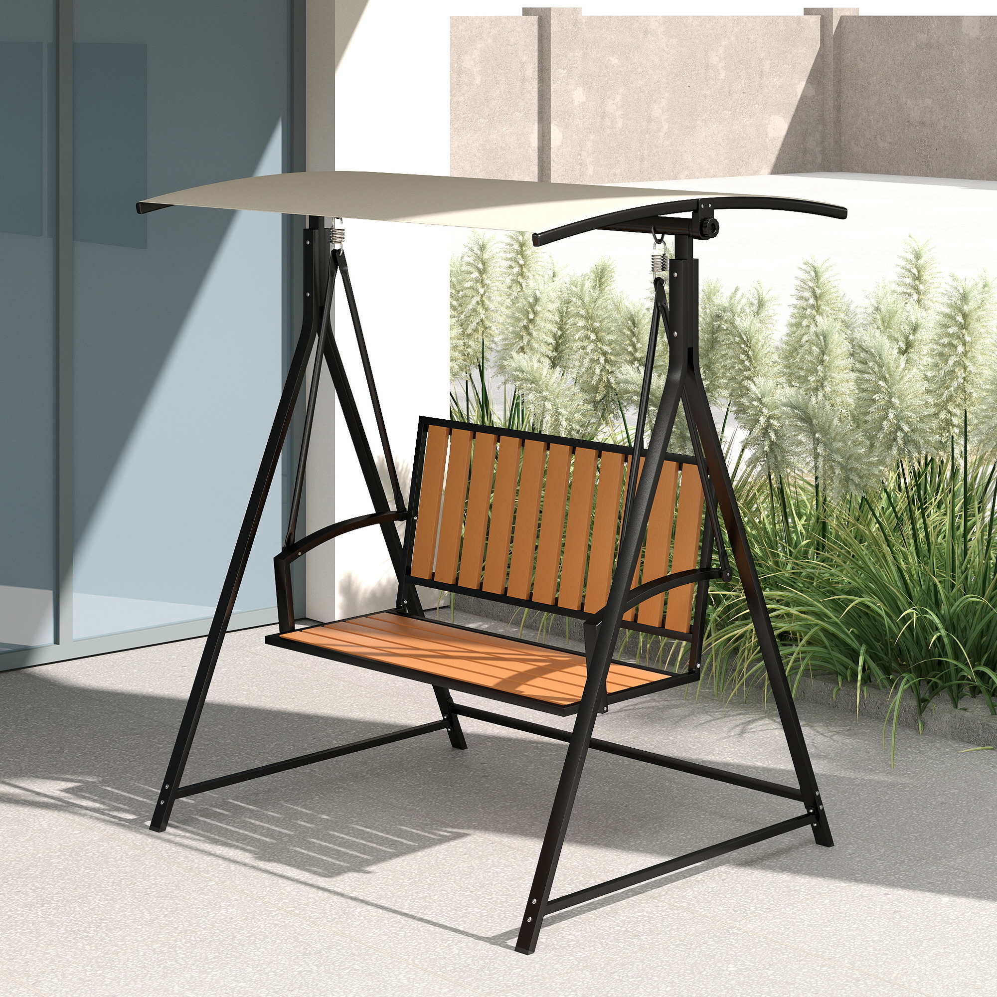 Hollywoodschaukel mit verstellbarem Sonnendach, 2-Sitzer Gartenschaukel 142 x 112 x 162cm, Schwarz