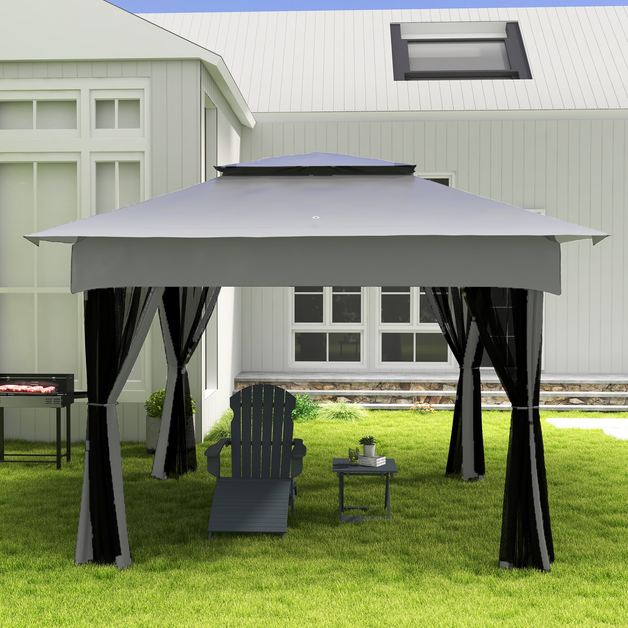 Holzkohlegrill Grill BBQ-Grill, verstellbares Rost, 1 Drehspieß, 118 x 32 x 90 cm, Schwarz + Silber