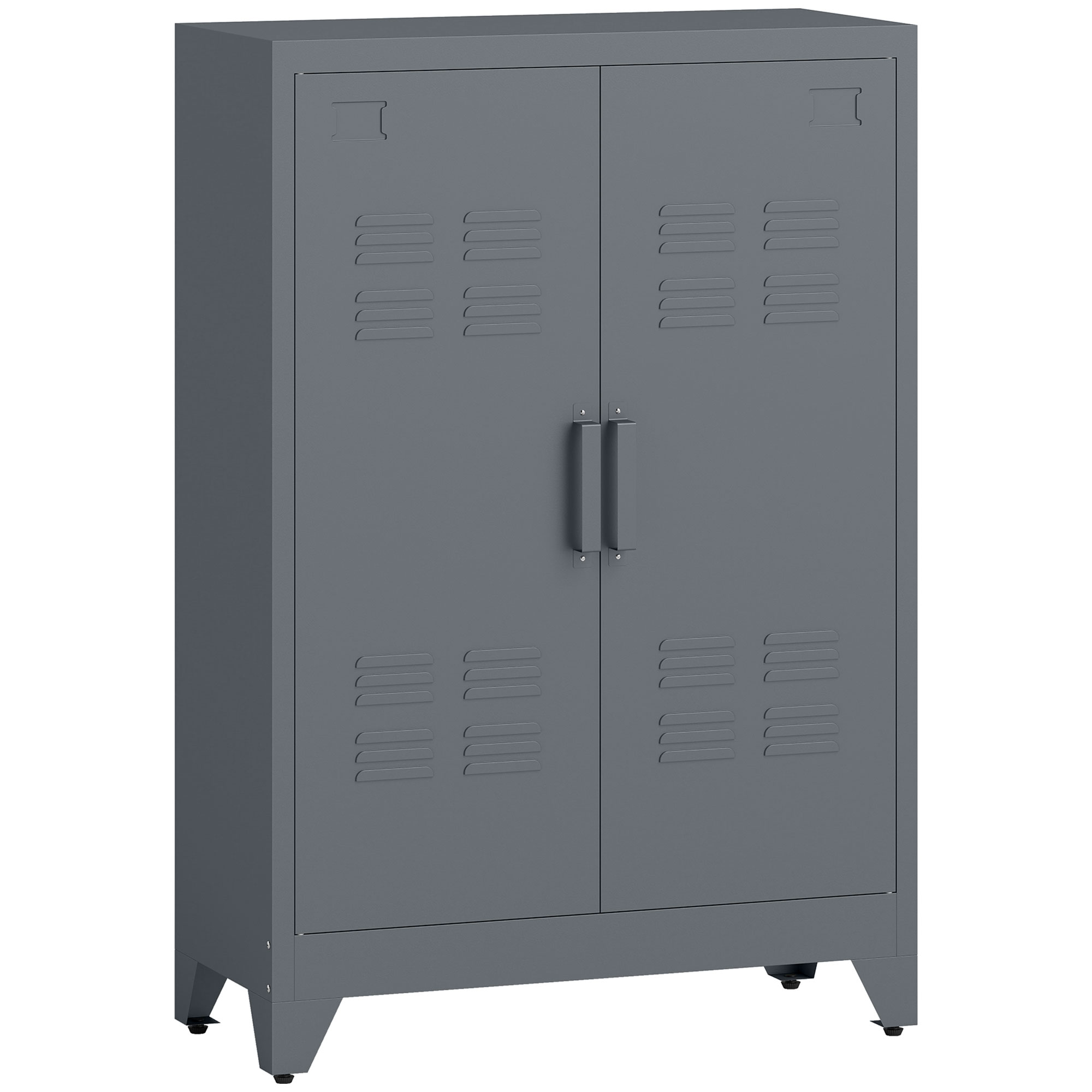 Aktenschrank mit Lamellentüren, Lagerschrank, Metallschrank mit 2 verstellbaren Einlegeböden, 75 x 33 x 110 cm, Grau Aktenschrank mit Lamellentüren, Lagerschrank, Metallschrank mit 2 verstellbaren Einlegeböden, 75 x 33 x 110 cm, Grau