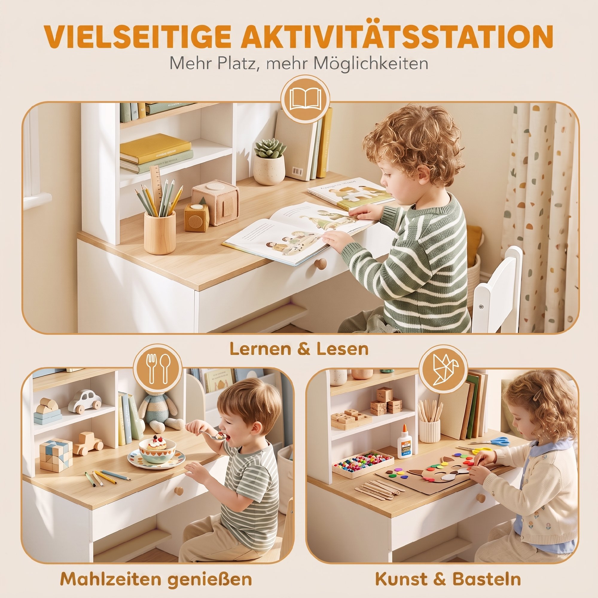 Kinderschreibtisch Kinder Schreibtisch mit Schublade Bücherregal Stauraum für Kinder 3-8 Jahre, 80 x 50 x 100 cm Weiß