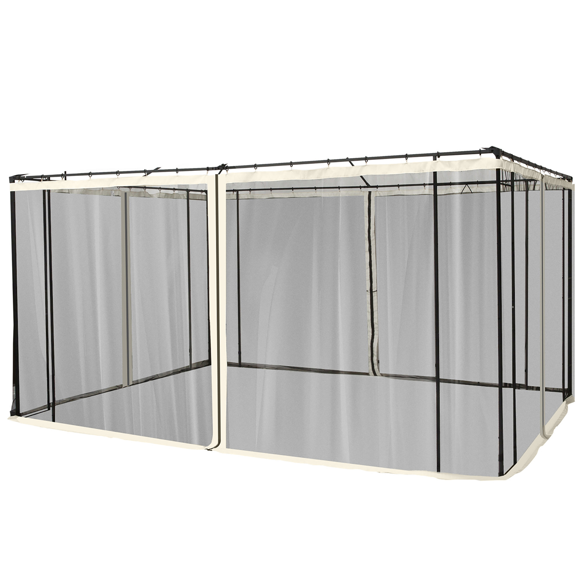 Ersatz-Netzvorhang für 3 x 4 m Gartenpavillons, Fliegennetz, mit Reißverschlüssen, Polyester, Schwarz