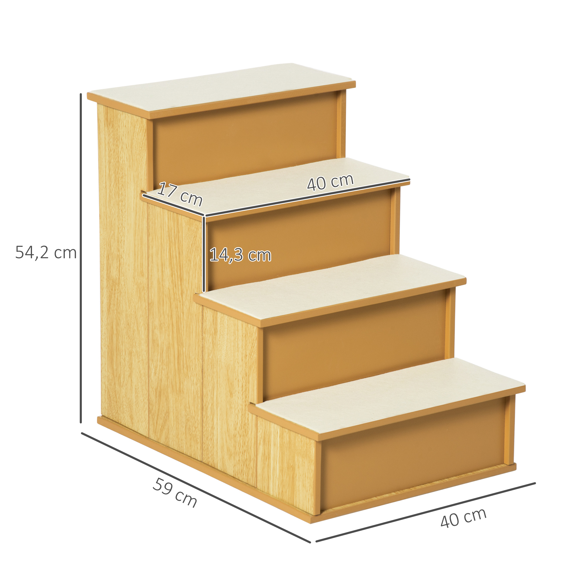 Haustiertreppe, für Hunde/Katzen, 4-stufig, Kurzplüsch, bis 30 kg, 40 x 59 x 54,2 cm, Natur