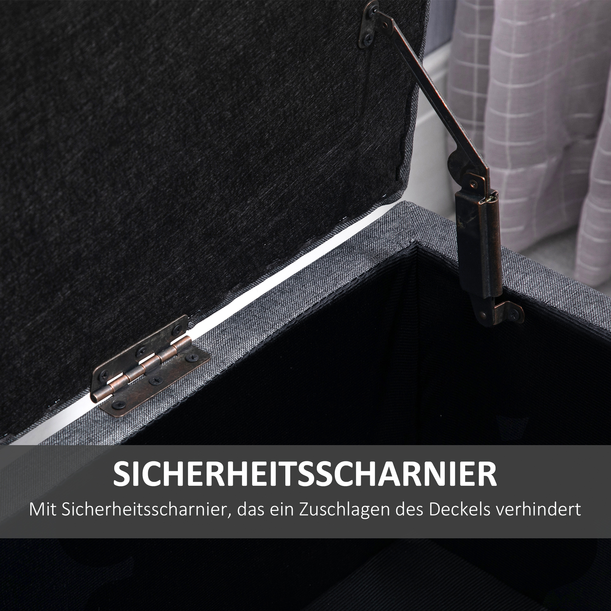 Sitzbank mit Stauraum Polsterbank mit Leinenoptik, Sitztruhe mit Holzbeine, Truhenbank für Wohnzimmer Schlafzimmer Flur 100 x 40 x 44 cm Dunkelgrau