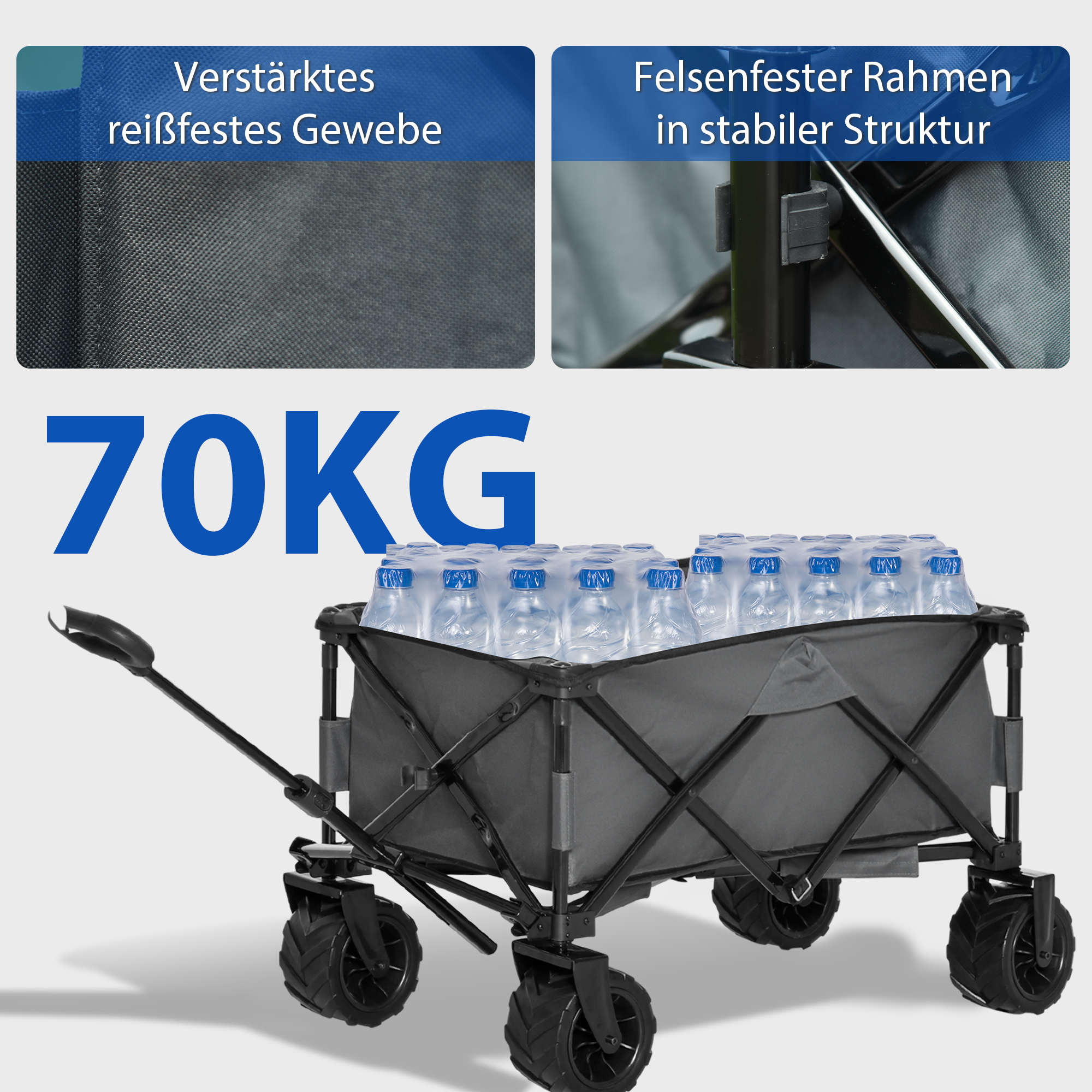 Bollerwagen Faltbarer Handwagen 360° Gartenwagen Transportwagen mit  Teleskop Griff Verstellbarer Griffhöhe Strandwagen bis 70 kg Tragkraft Metall Oxford Dunkelgrau 108 x 55 x 59-89 cm